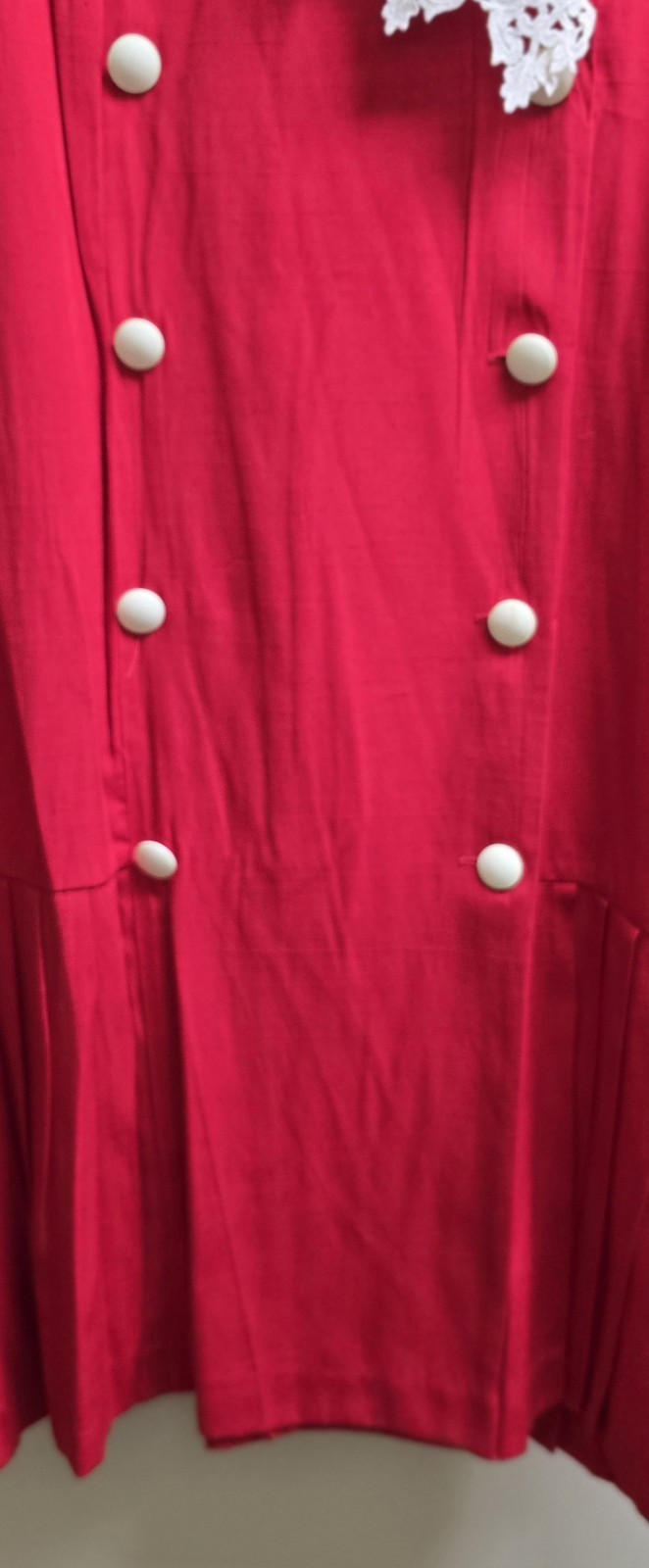 Vintage CHEL’SEA II Red Dress White Collar Woman 24P Made In USA