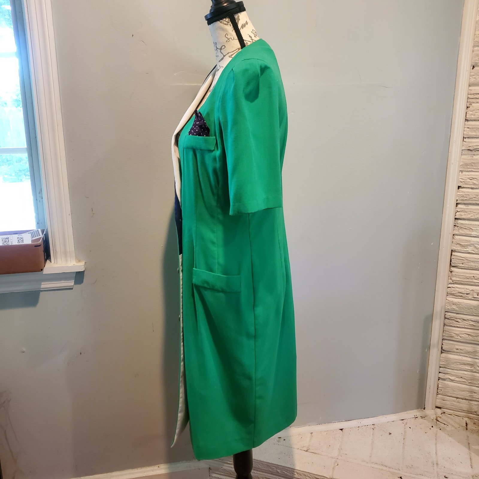 Vintage 80s Danny & Nicole Asymmetric Tuxedo Blazer Dress Green Midi Sz8