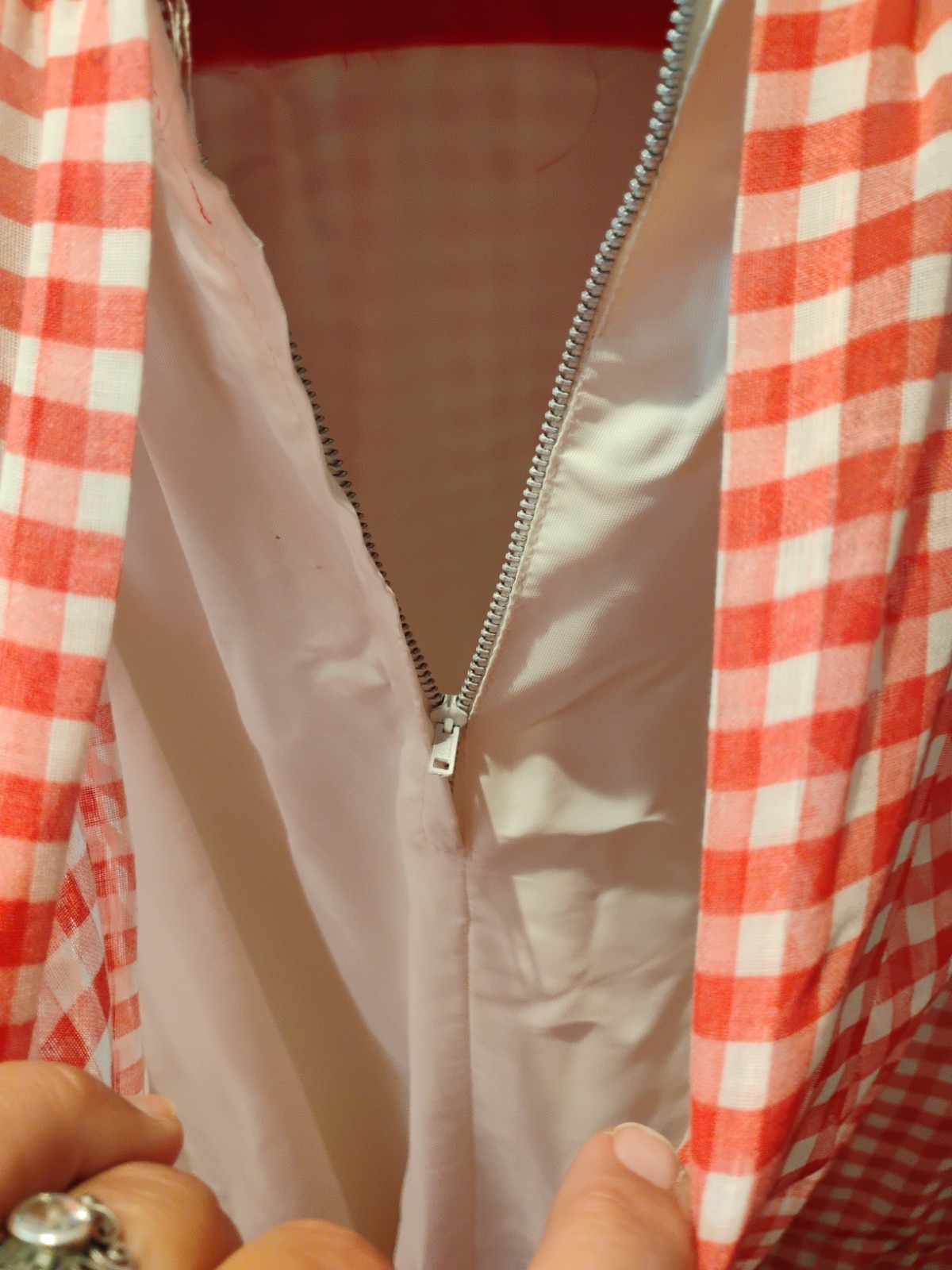 Vintage 1970’s Dress Red Gingham Maxi Prairie Maxi Cottage Size 9/10 (L-4)