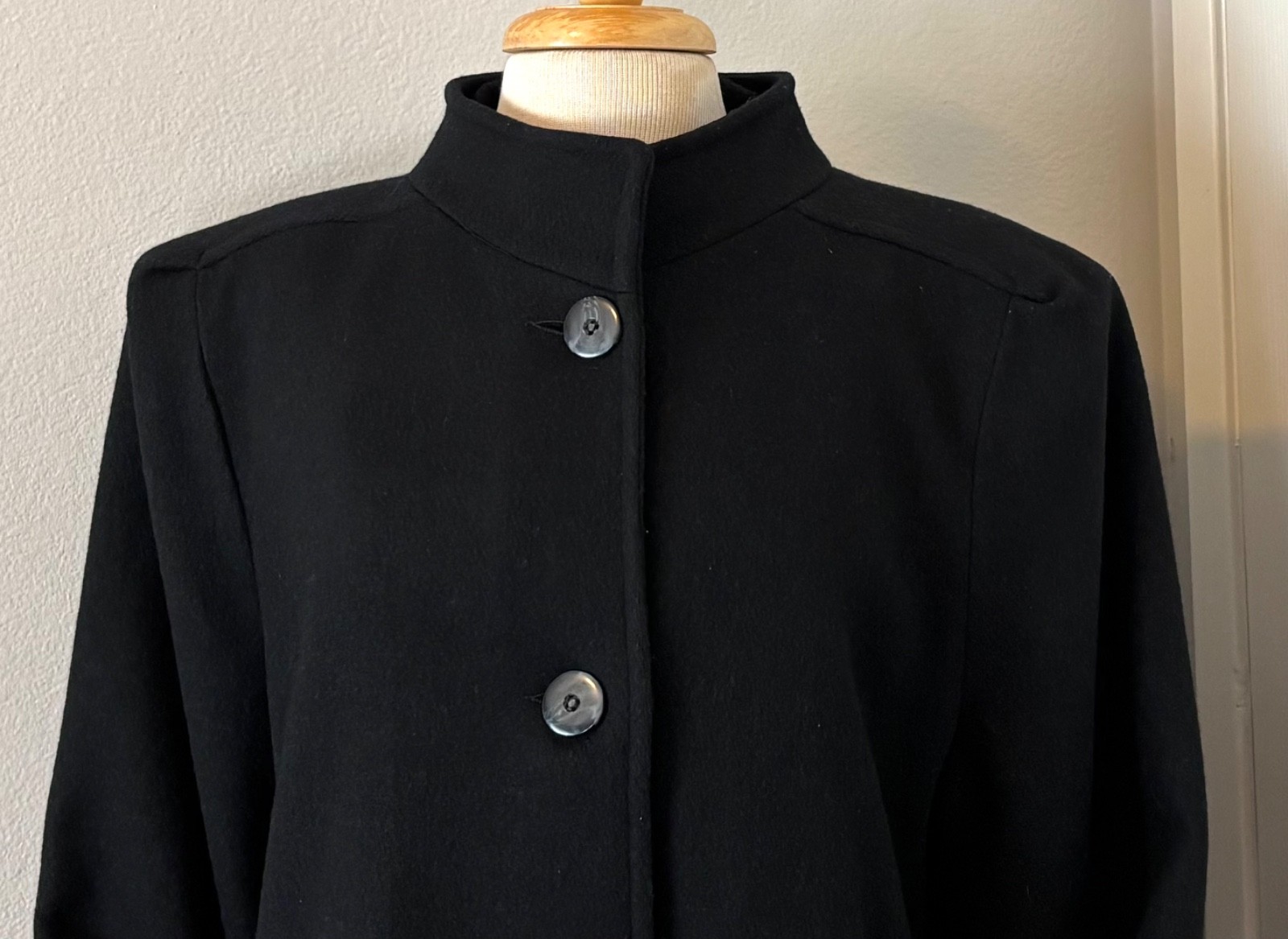 VTG ANDREA MARIN NEW YORK UNION MADE WMS BLACK WOOL BLEND COAT MAXI SEE MEASURE