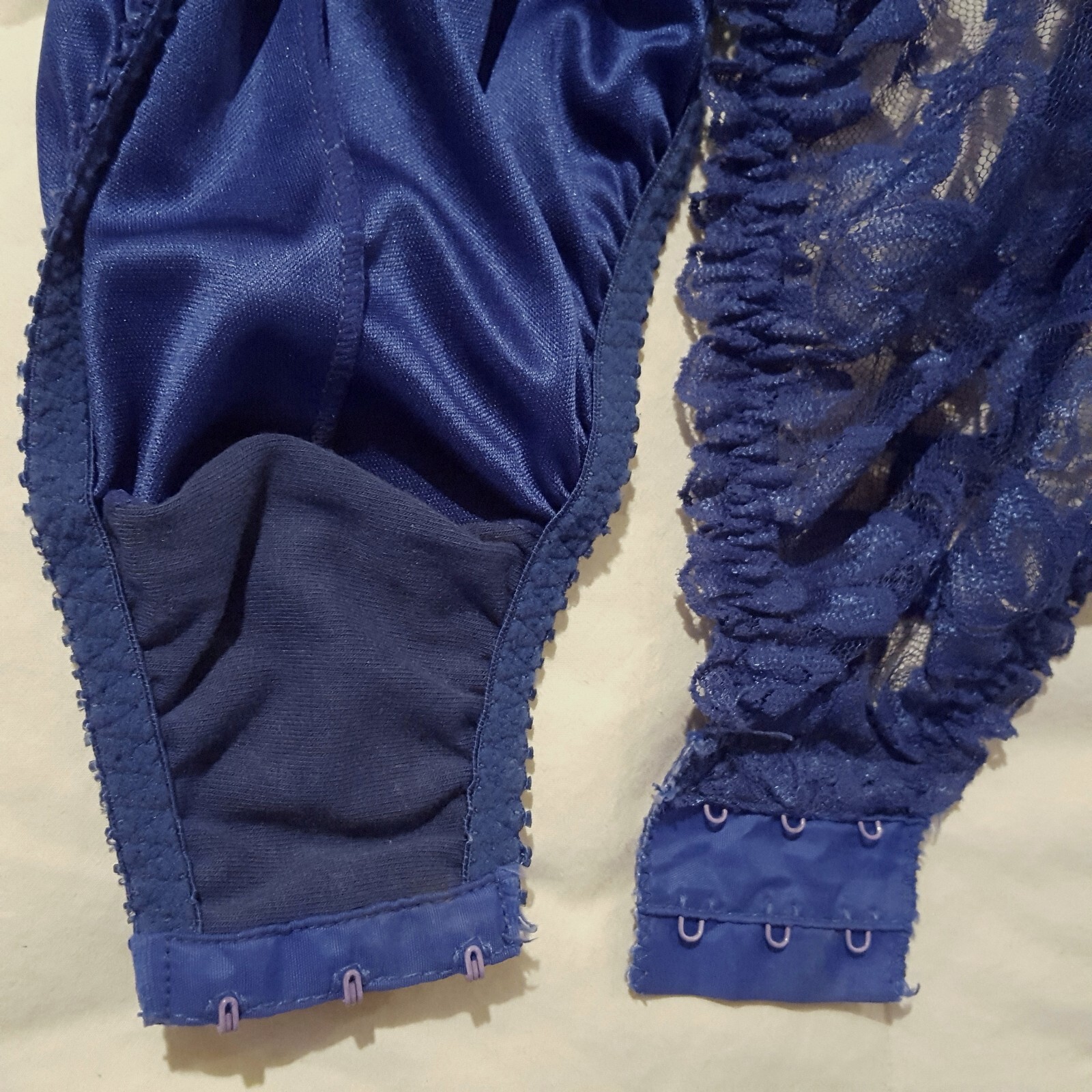 DOLORES For POIRETTE ILGWU Vintage Blue Lace Satin Romper Teddy Lingerie Size 36