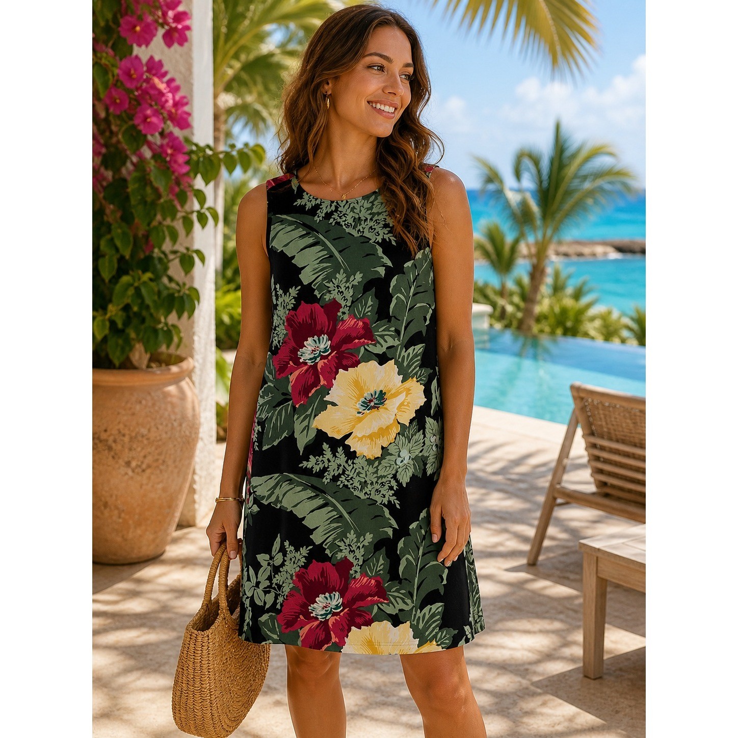 Tommy Bahama Vintage Y2K Silk Tropical Floral Palm Shift Dress Multi Womens 6