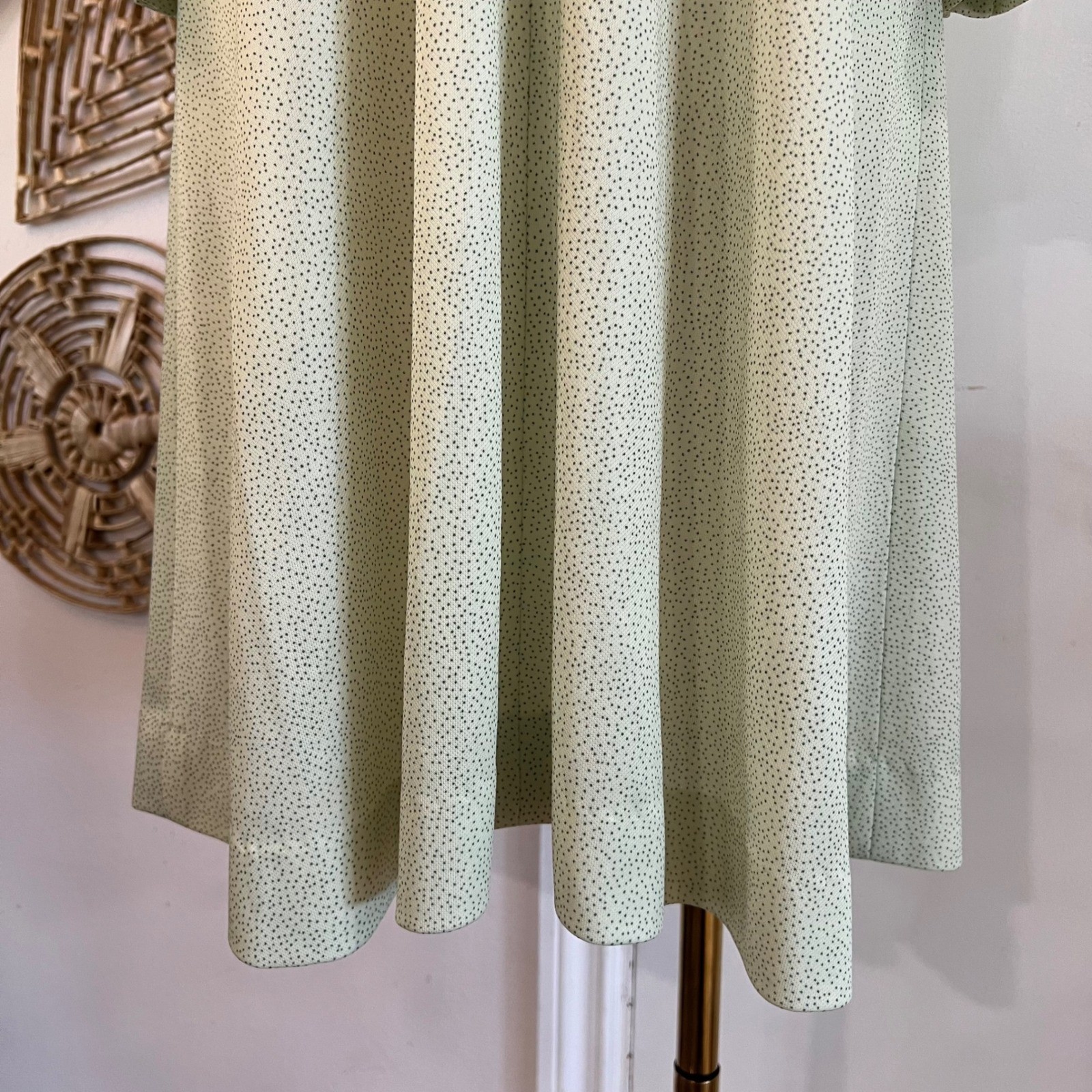 Vintage 70s Handmade Microdot Sage Green Ruffle Empire Midi Dress Cottagecore L