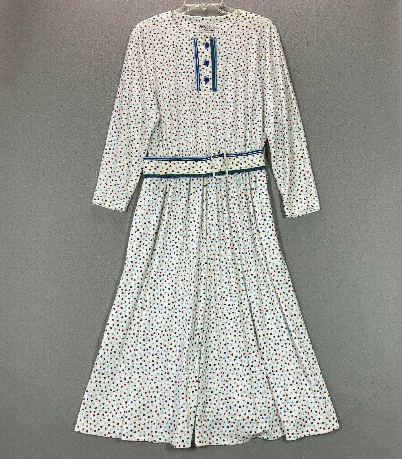 Womens Size 12 VTG Polka Dot Dress Dolman 80s Matti Lynne Pina LoVoi Belted