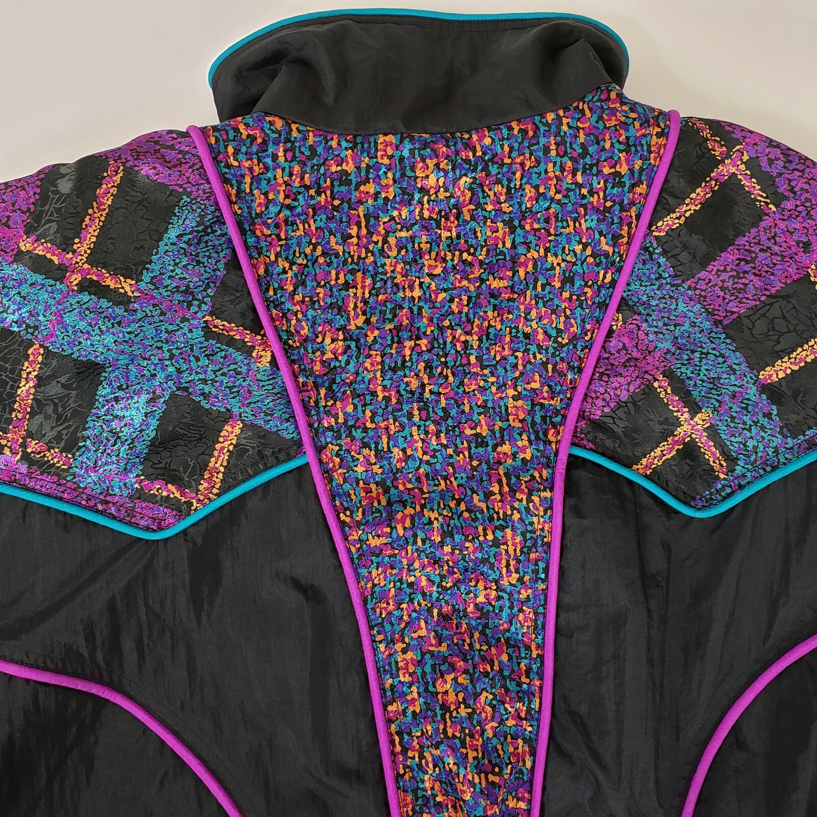 Vintage East West Track Jacket Medium Windbreaker Black Purple Teal Orange 90s