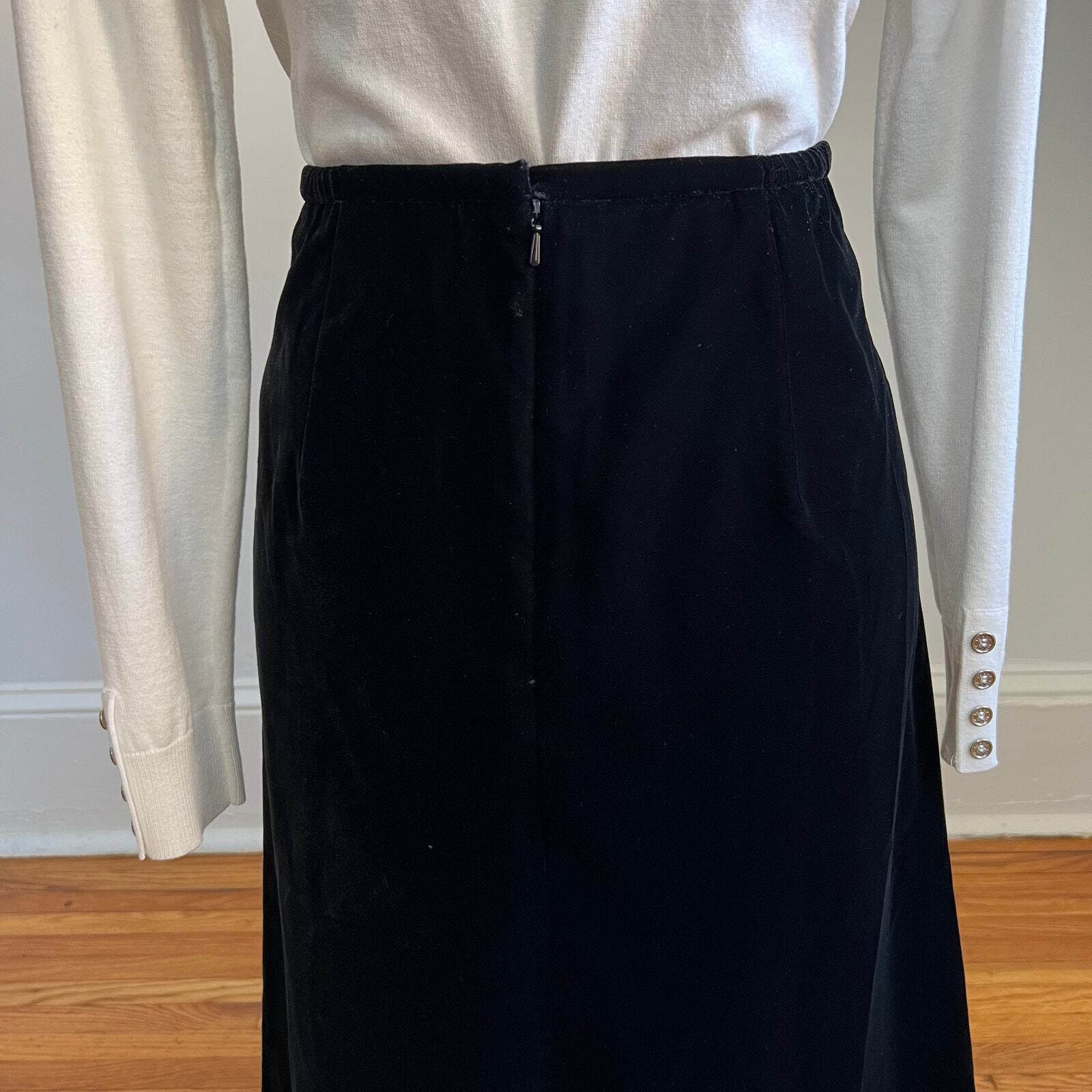 Vintage 90s Talbots Womens Classic Velvet Black High Waist ALine Midi Skirt 6P