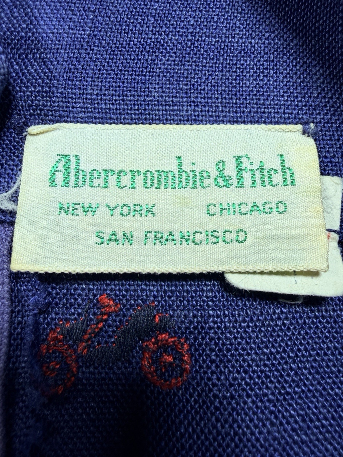 VTG Rare Abercrombie & Fitch Linen Shift Dress Navy Embroidery Scooterz USA 16 L