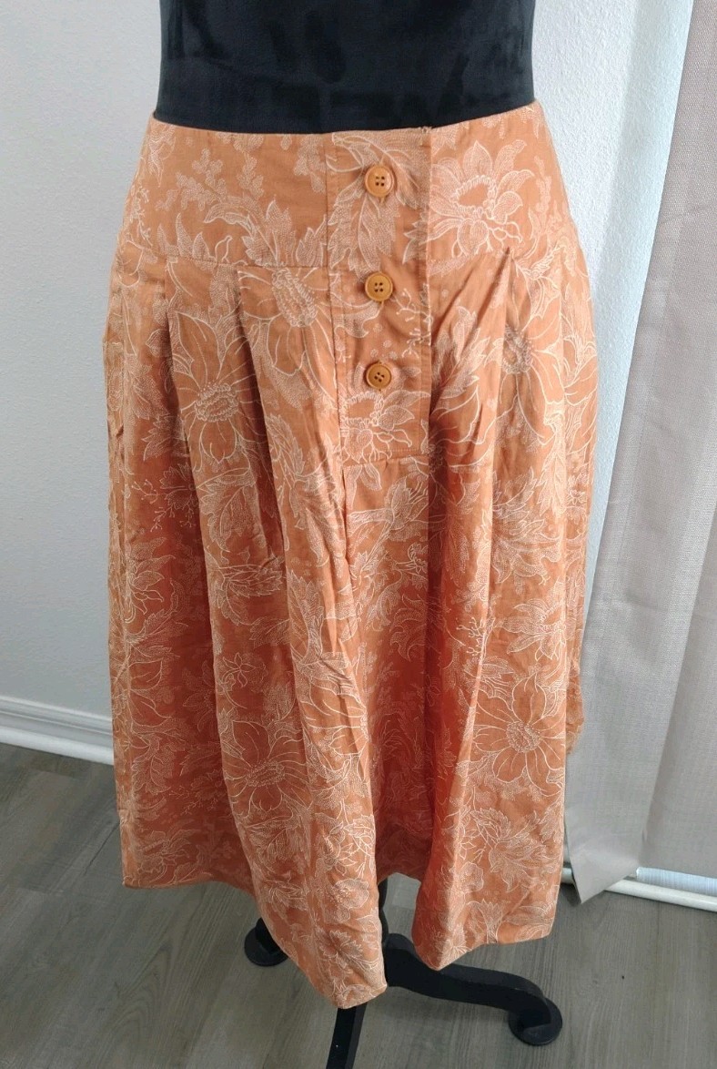 VINTAGE 70s CACHAREL PARIS Made in France Cotton High Waisted Pleated Midi Skirt
