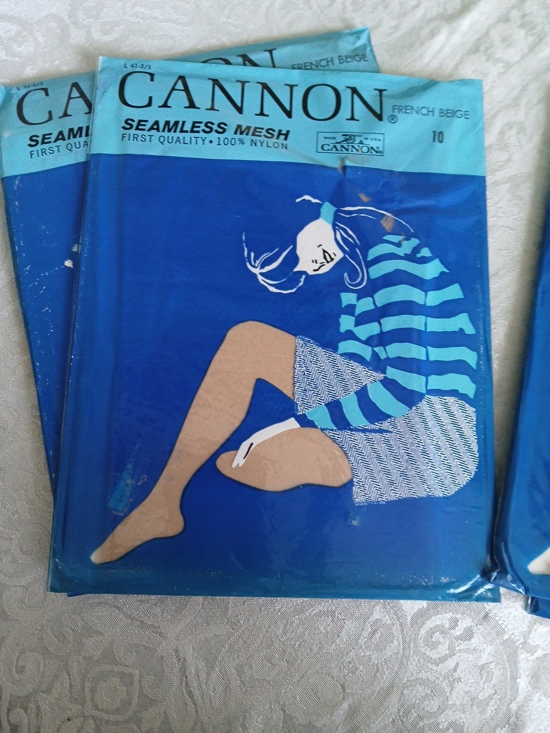 Lot Of 4 Vintage Cannon 1960s Seamless Mesh Stockings Nylon Size 10 Unopened