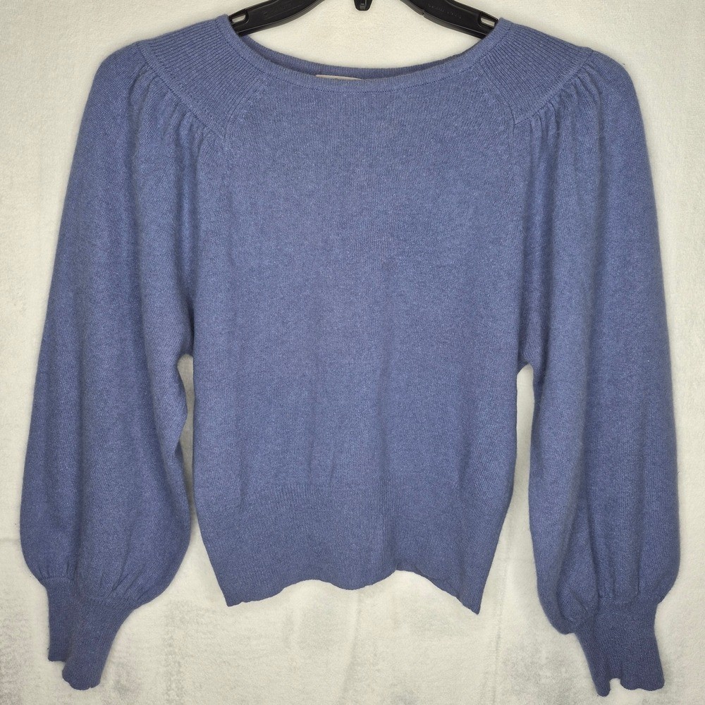 Vintage Carson Pirie Scott Angora Lambswool Puff Shoulder Sweater Blue – M