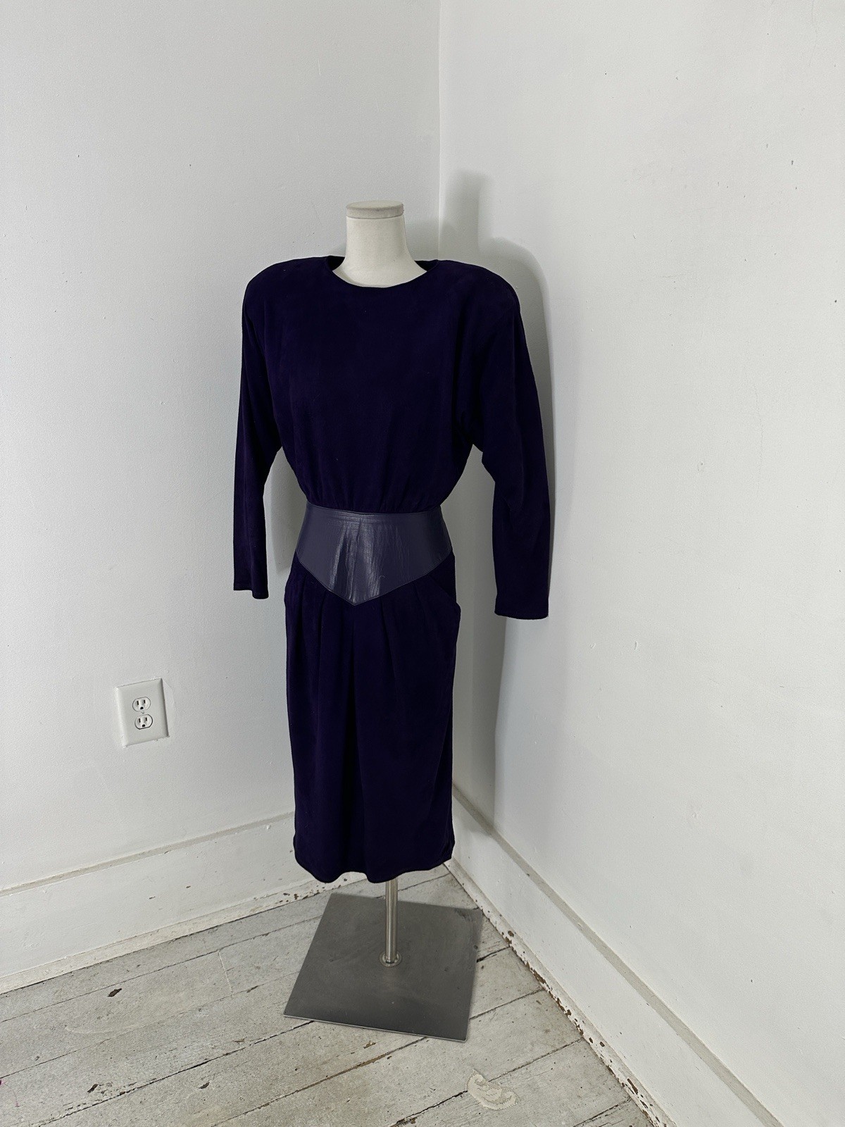 Vintage Genuine Suede Leather Purple Vakko Midi Cocktail Dress