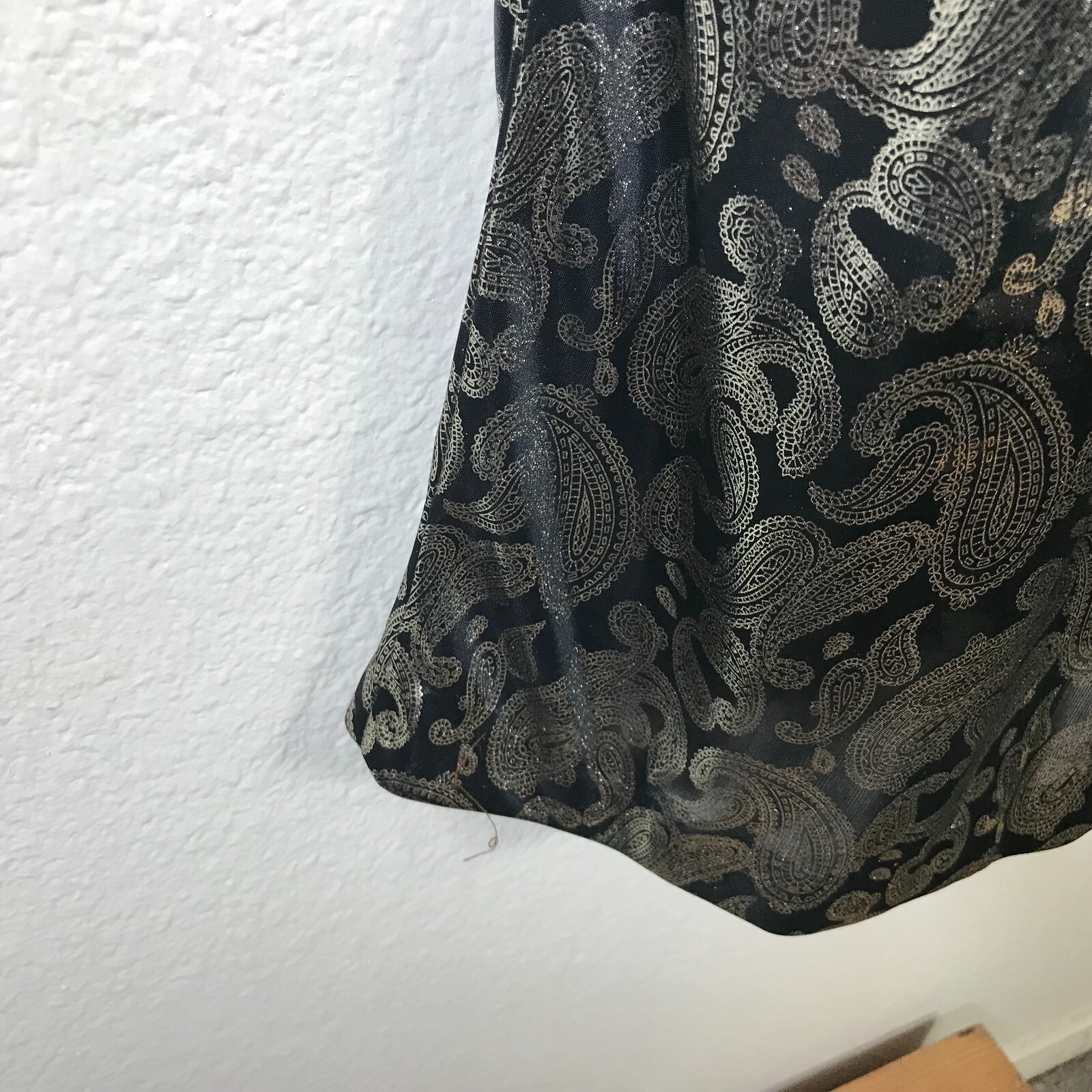 Vintage 80s Homemade Silver Lame Dress XS Paisley Lame Long Sleeve Semi Sheer