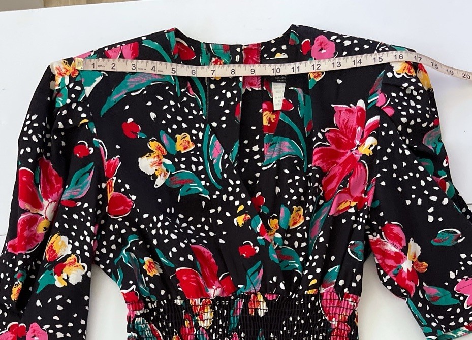 Vtg 80s Choon California USA Dress Women 6 Black Floral Print Peplum Cotton