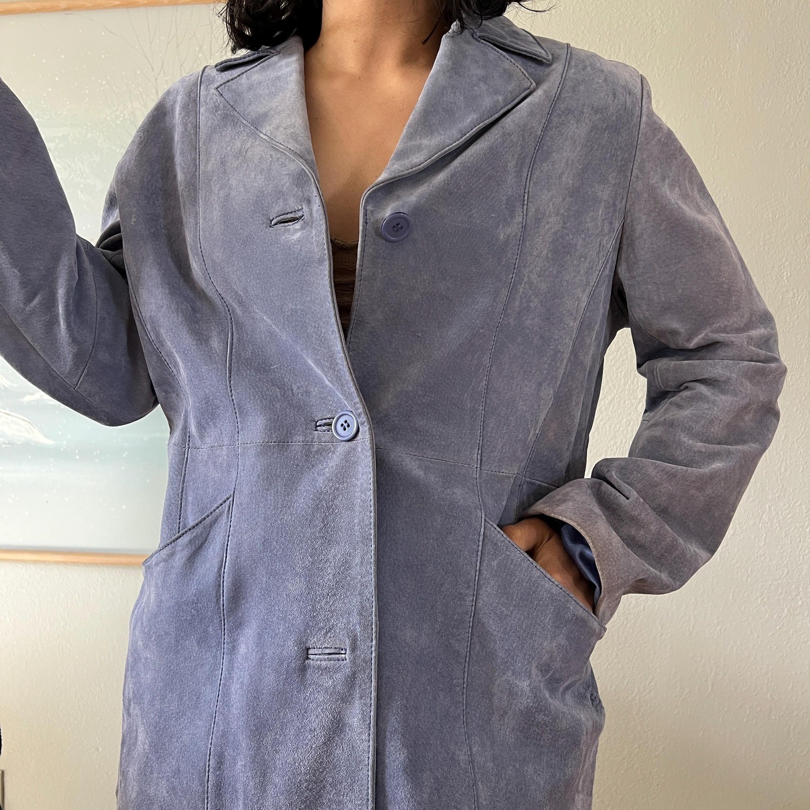 Vintage 1990s Lavender Suede Jacket Minimalist Leather Blazer Lage
