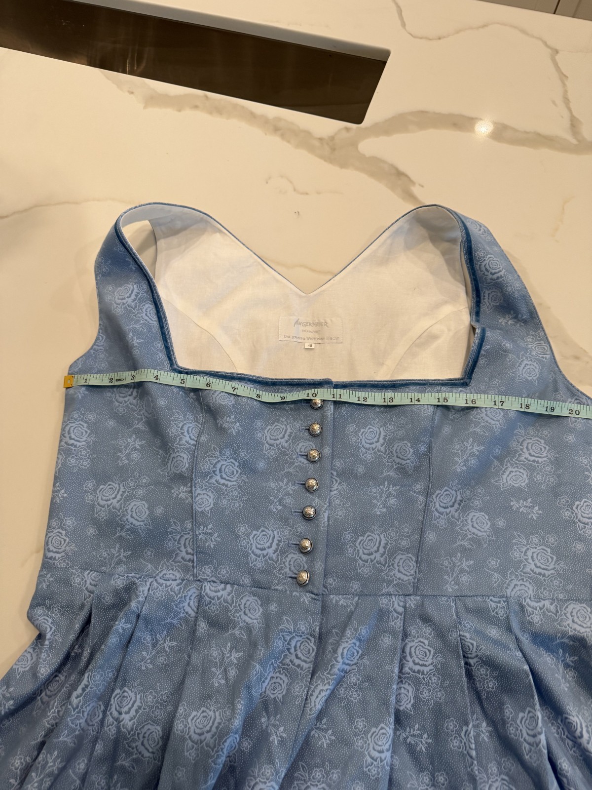 Vintage Angermaier Wenger Austrian Dirndl Dress Blue Floral Cotton Size 48