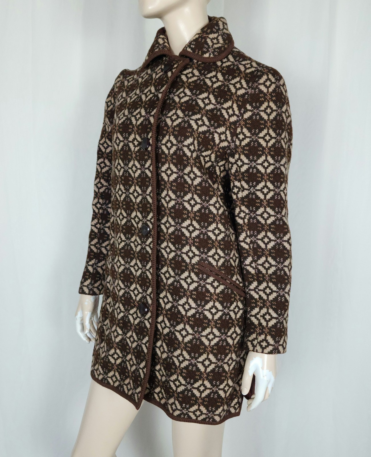 Vtg Welsh Woollens wool tapestry coat SM made in Great Britain Jon Ro