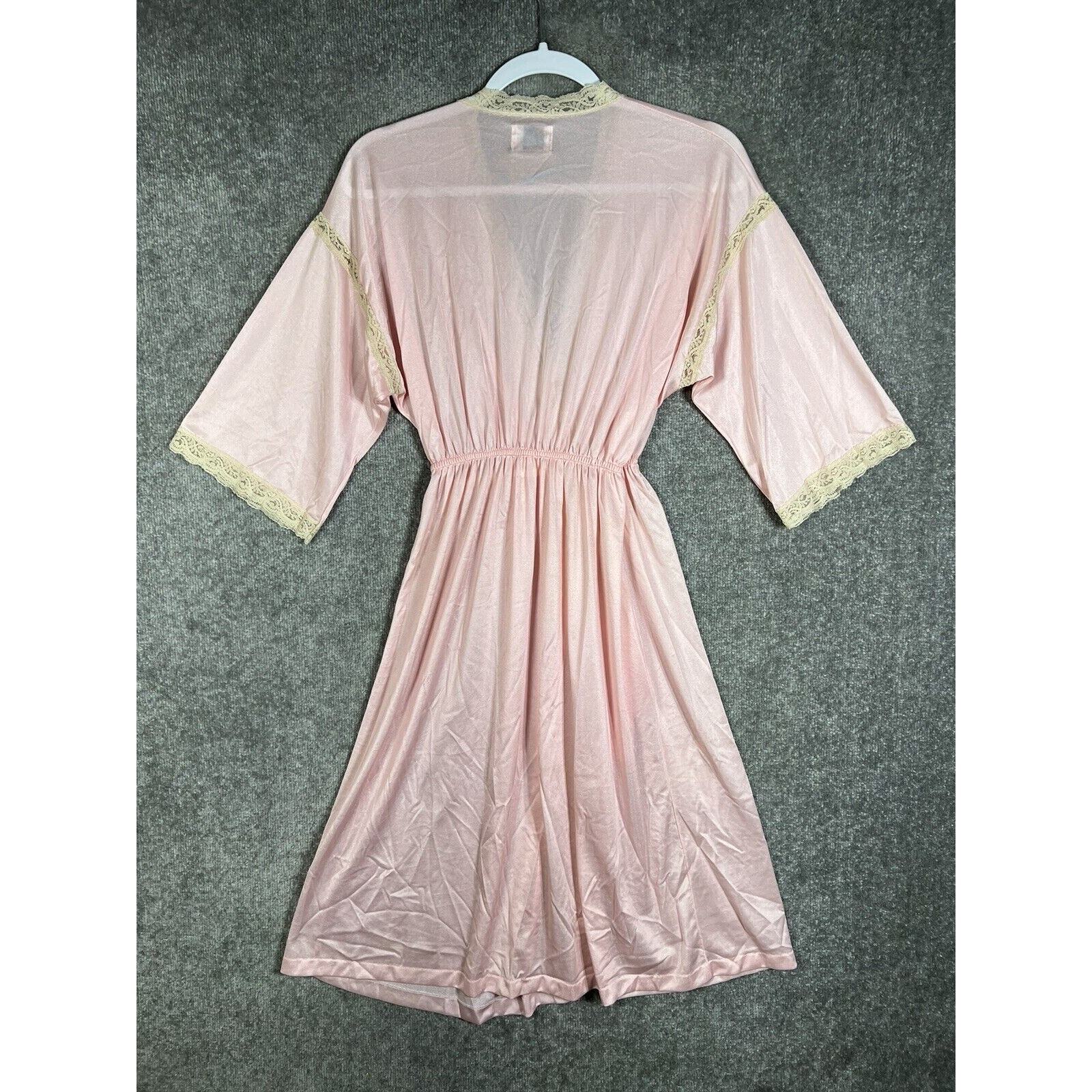 Vintage Milco Robe Womens Size M Pink Nylon Lace Trim Pocket USA Made 1/2 Sleeve