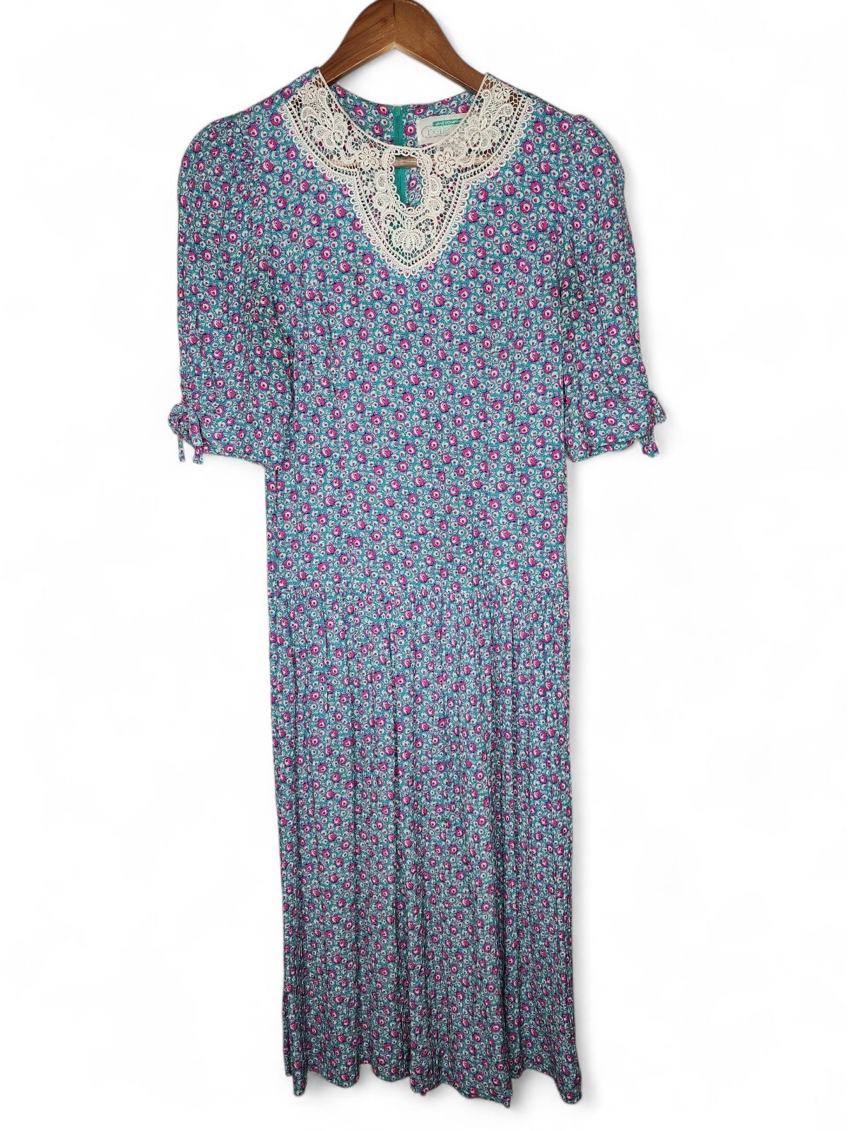 1980s Belle France Floral Print Vintage Midi Dress Size 4