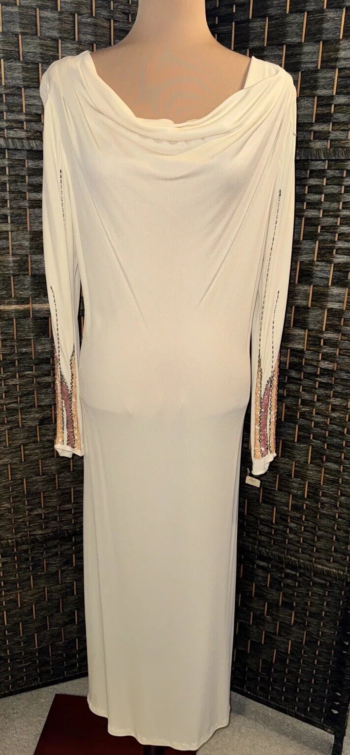 Vintage Muney New York Size 10 Cream Dress Sequin Beaded Long Sleeves