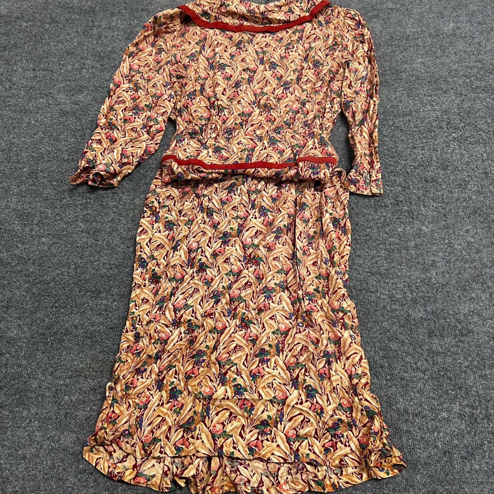 Momentos Dress Womens Large Rayon Floral Midi Long Sleeve Red Contrast Collar L