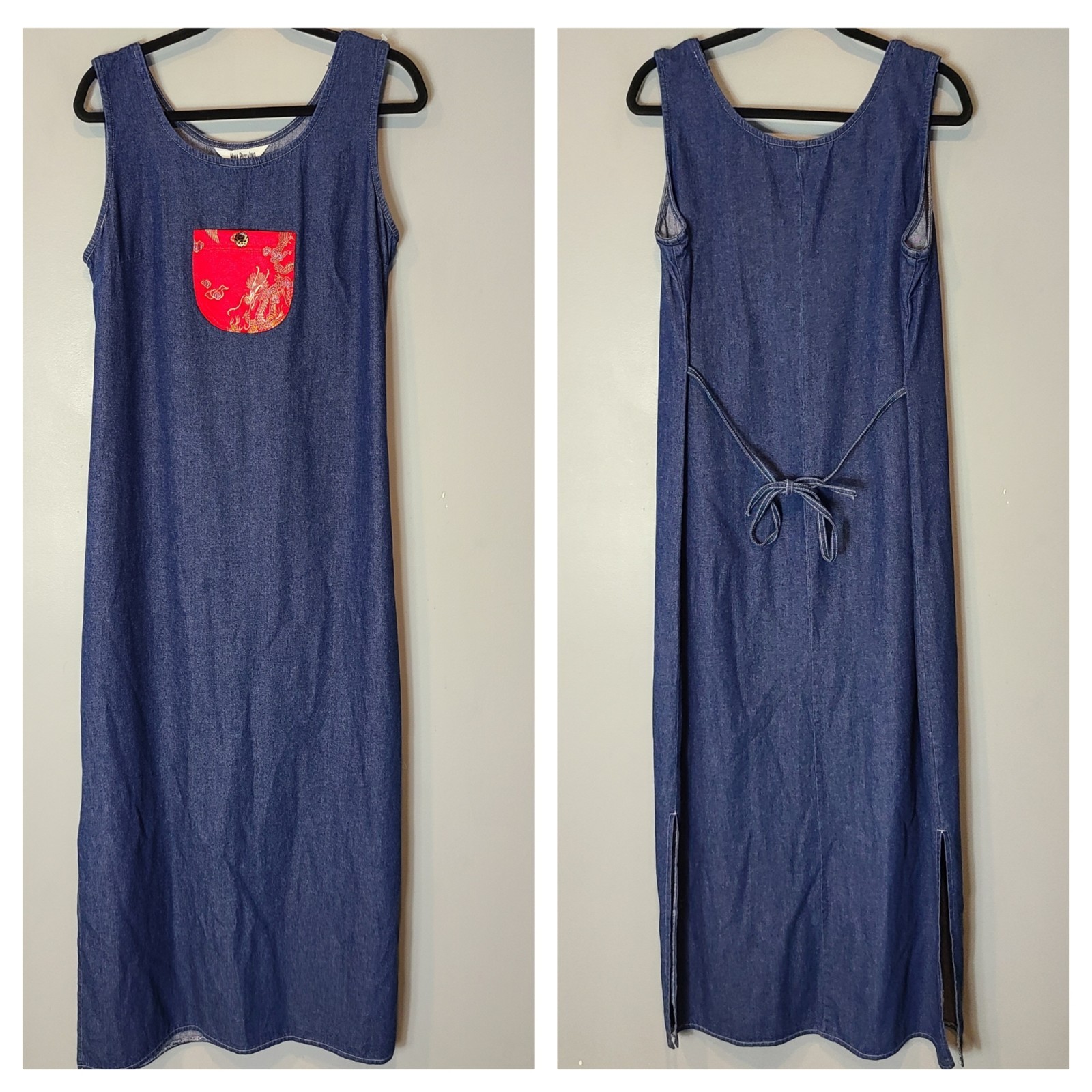 Vintage Nina Piccalino 90s Denim Jumper Maxi Dress Women Cottage Y2K Granola L