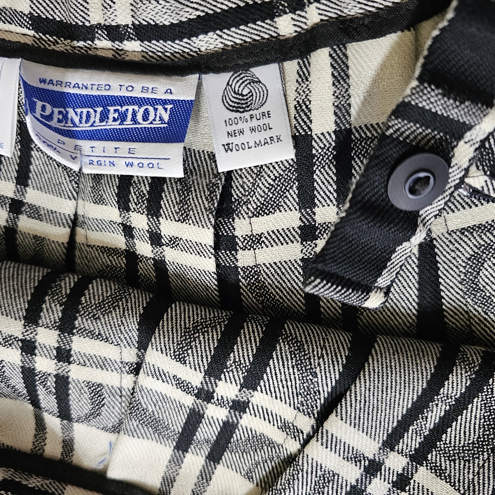 NWT VTG Pendleton Plaid Pleated Midi Skirt Black White 100% Virgin Wool Sz 12