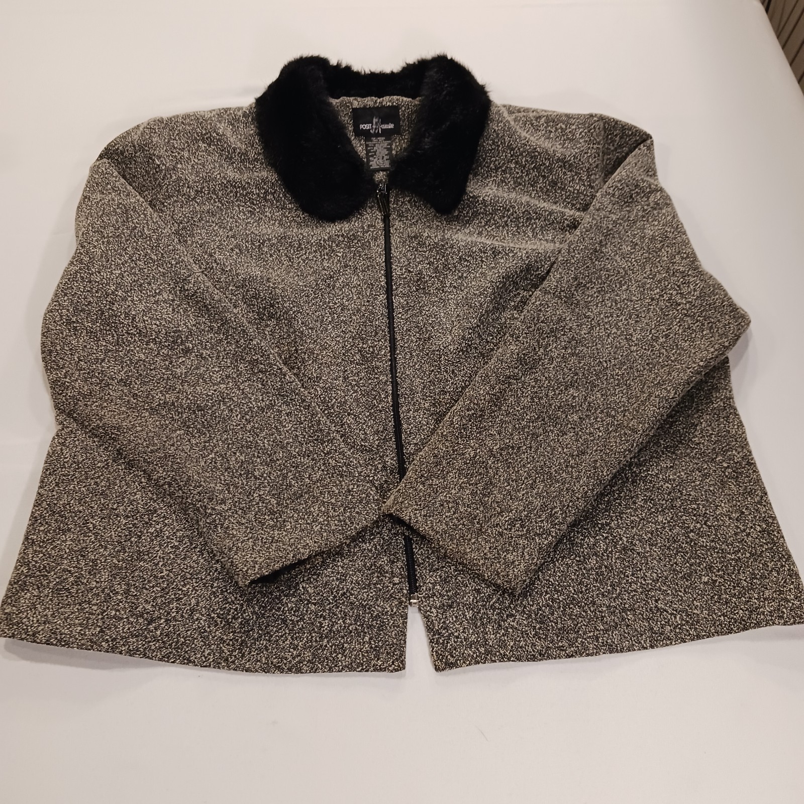 Positive Attitude Women’s Black/Beige Full Zip Crop Top Blazer Jacket Size 24