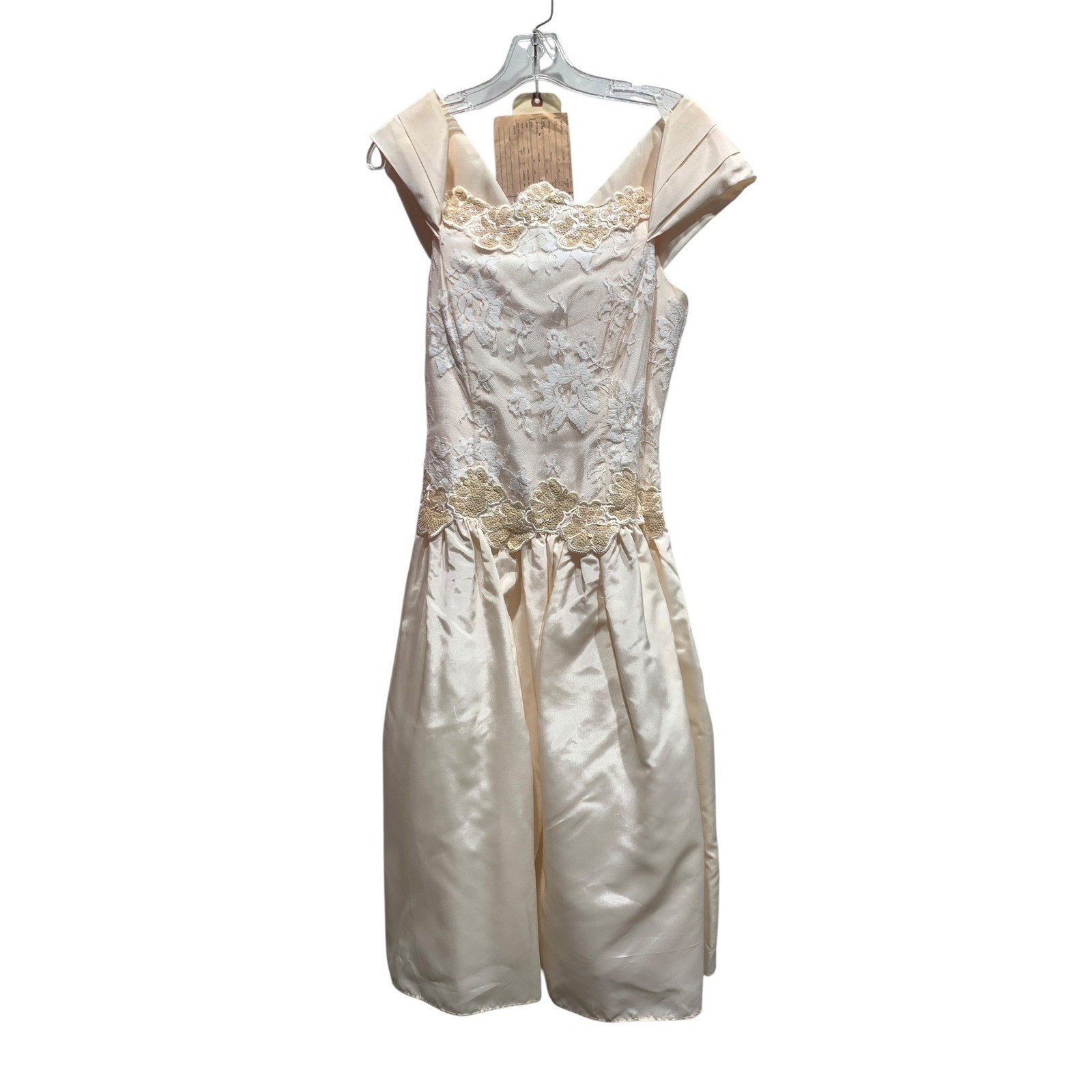 Vintage Scott McClintock Champagne Embroidered Satin Bow Back Party Dress Size 8