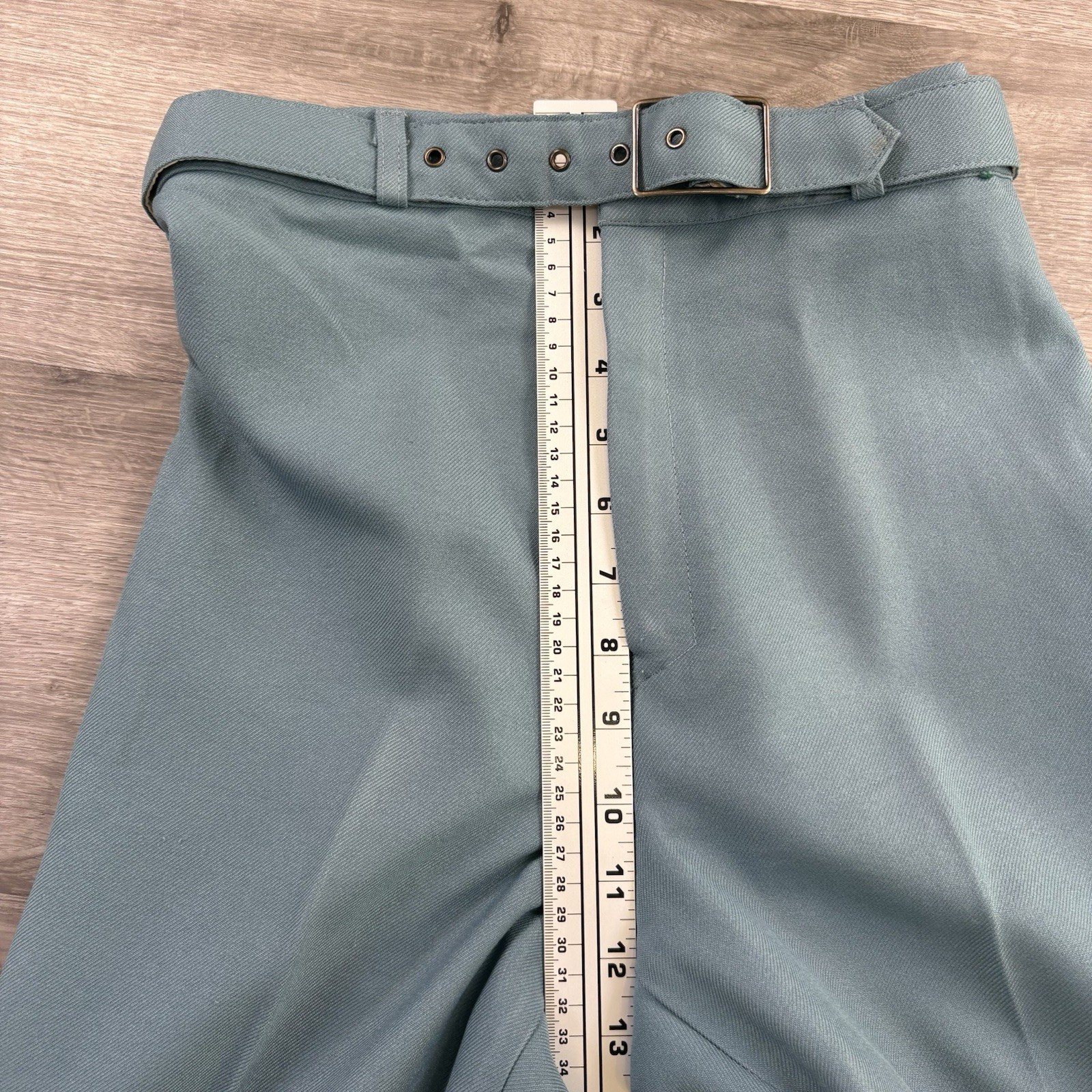 Vintage 70s Happy Legs Wide Leg Pants Belted High Waist Seafoam Green 25×33.5