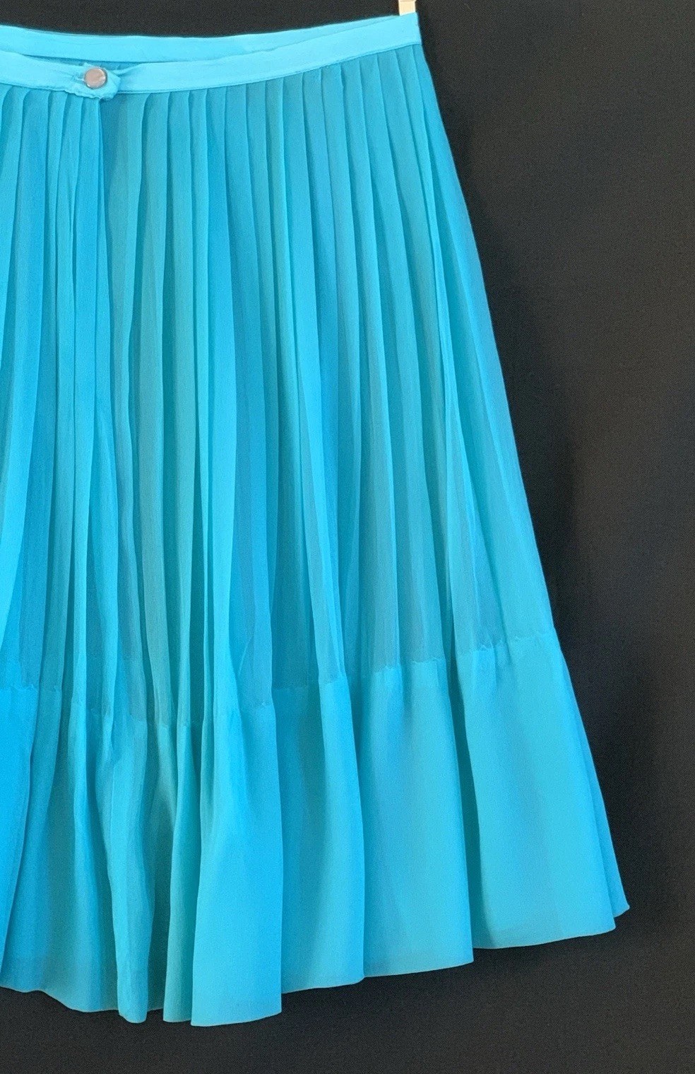 Vintage 1960s Silk Pleated Sheer Knee Length- Teal Blue
