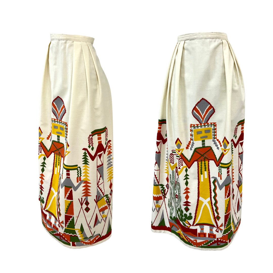 Vtg 50s Rare Native American Kachina Doll Cactus Joshua Tree Maxi Skirt