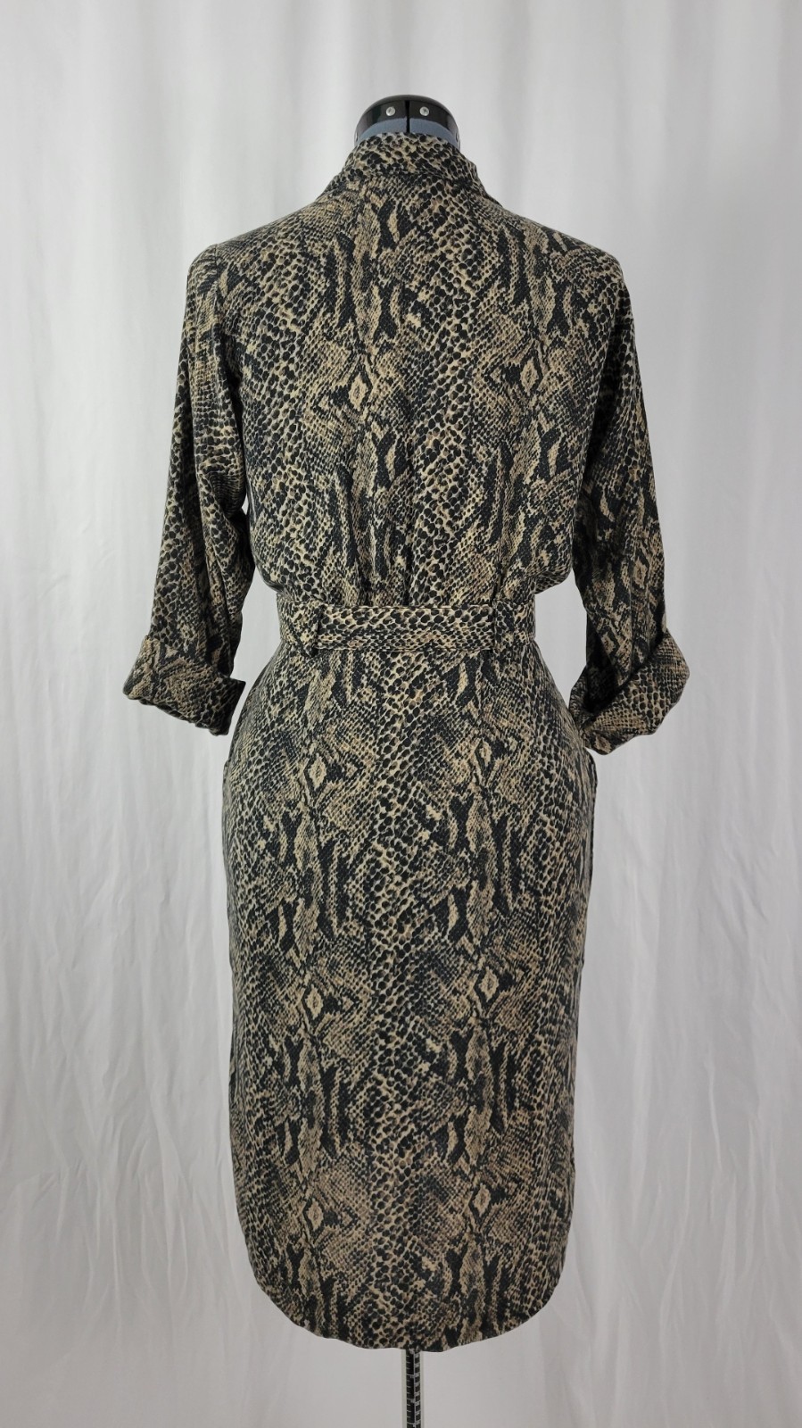 Vintage Taurus II Brown & Black Snakeskin Print Dress & Matching Belt Size 10