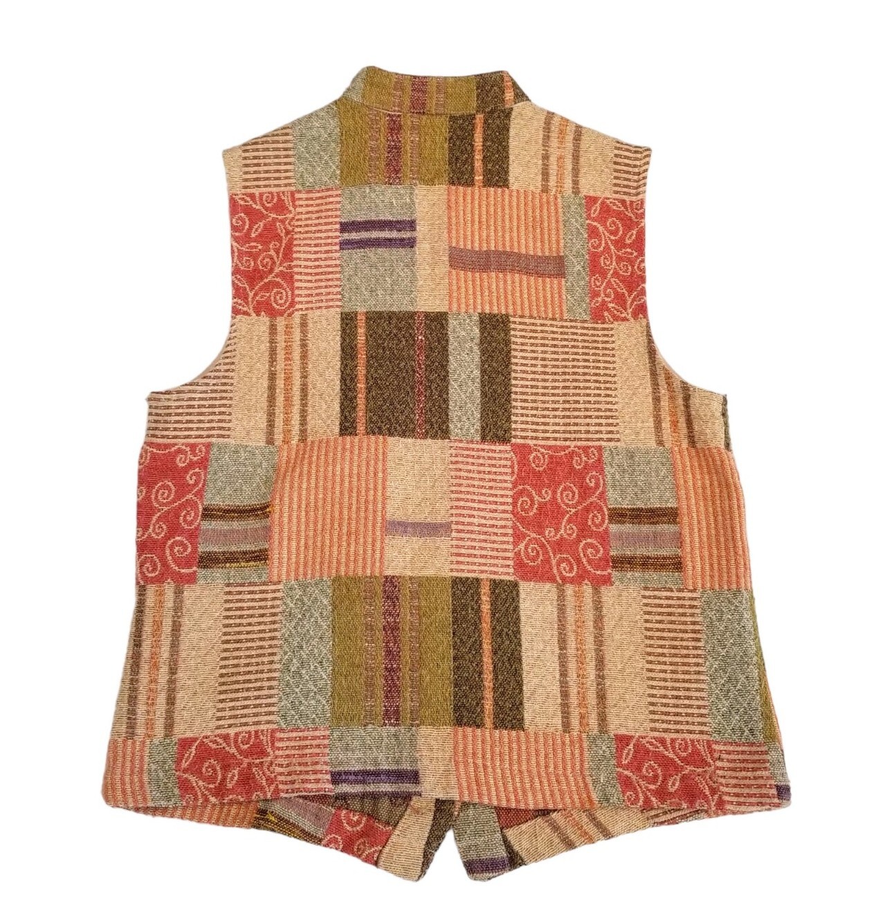 Vintage 90s Tapestry Patchwork Neutral Button Up Vest Retro Cottage Core USA | M