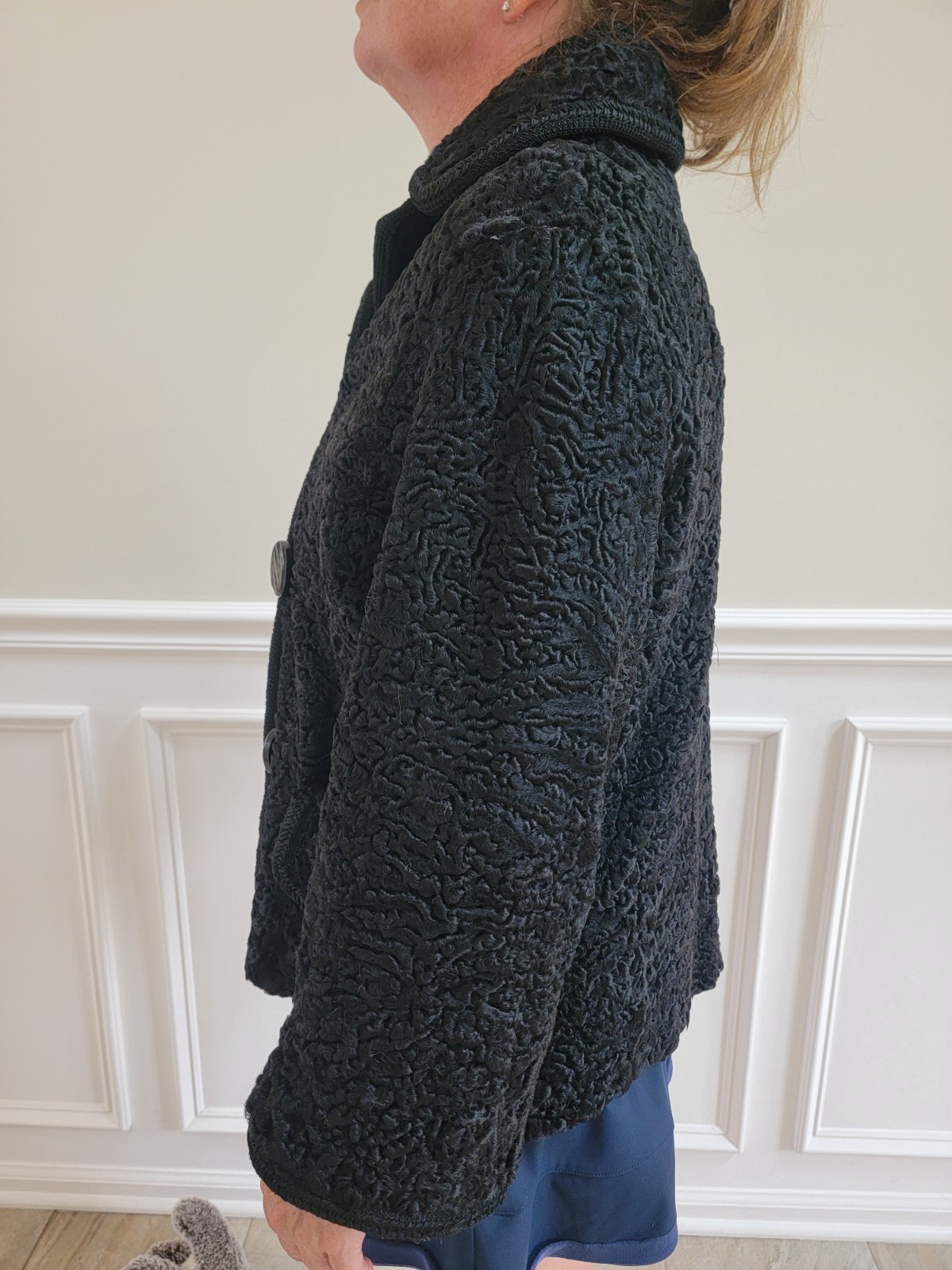 Vintage 1950s Black Persian Lamb Wool Jacket by Frank Collins, Philadelphia
