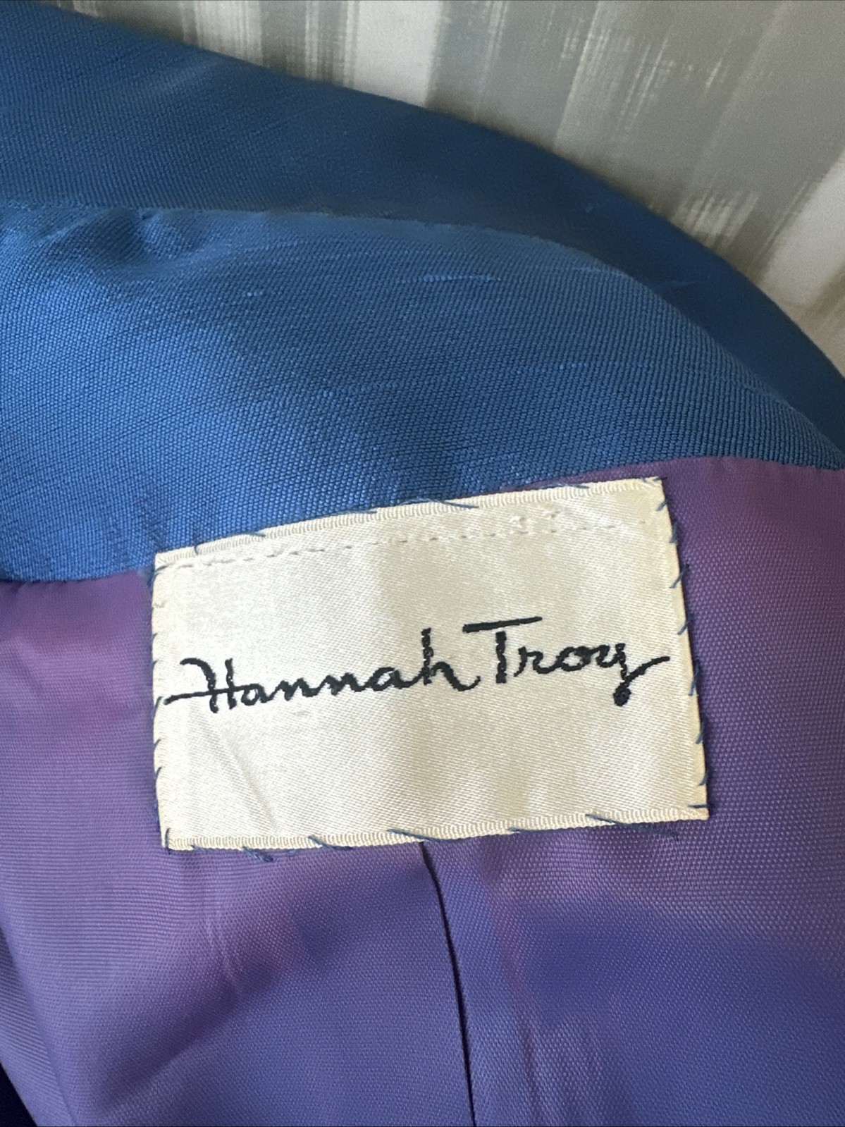 Hannah Troy VTG 50s Marine Blue Stiff Raw Silk Cocktail Dress Short Jacket S