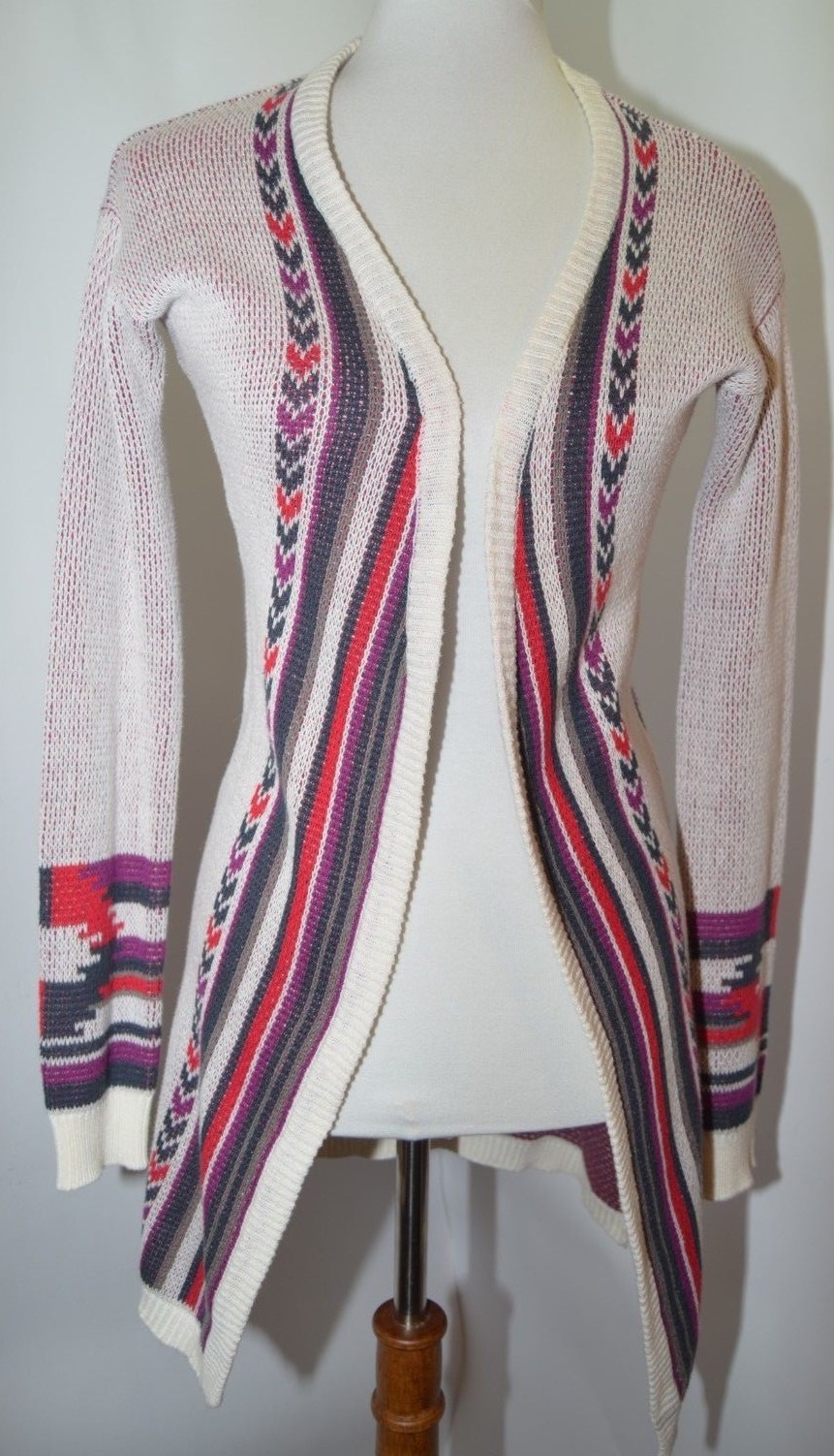 EUC Designers Closet Billabong Ivory Multi Color Open Knit Cardigan Womens S