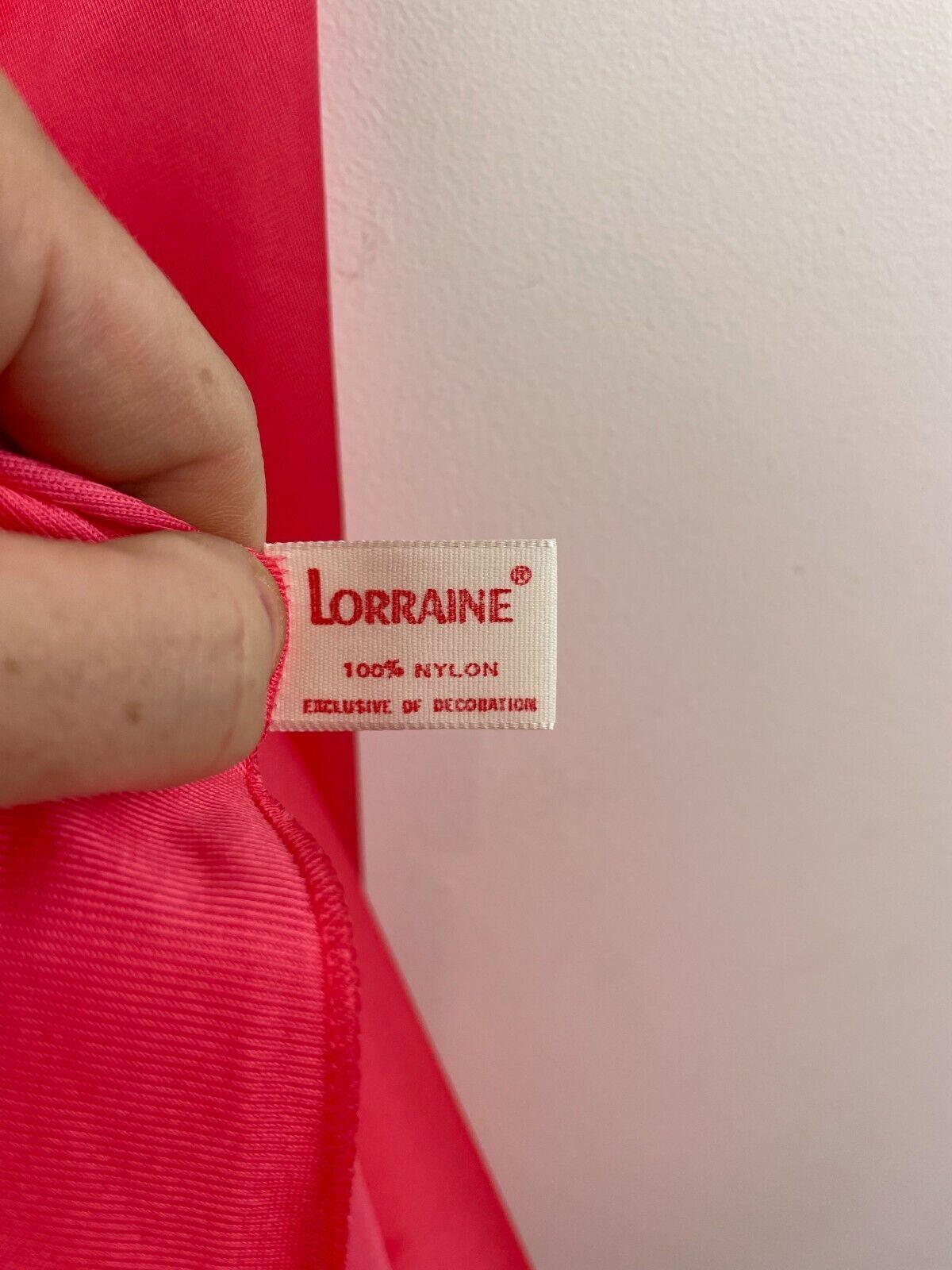 Vtg Lorraine Nylon Satin Nightgown Small Pink Floral Embroidered Long B41-08