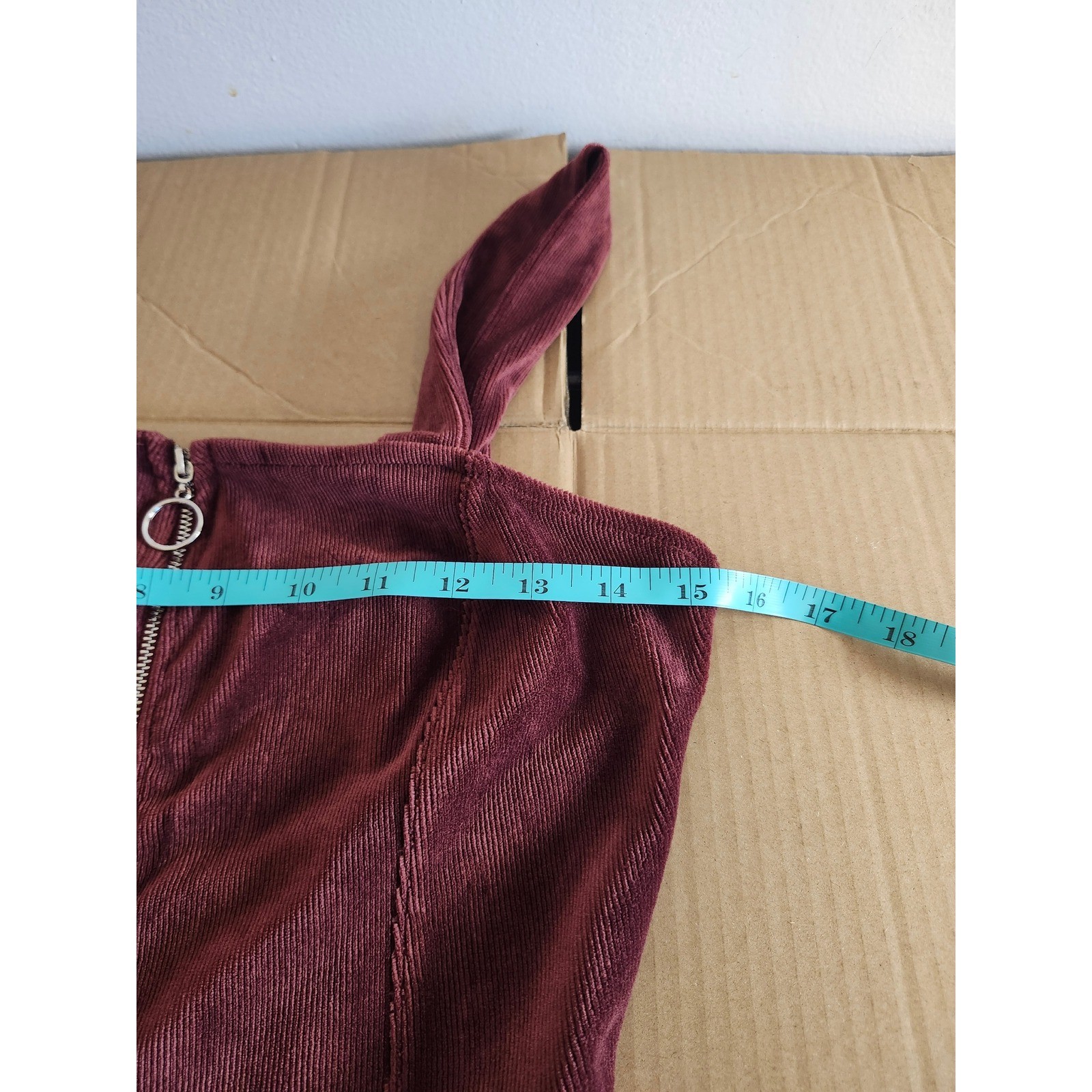 Heart Hips Burgundy Corduroy Zip Front Pinafore Dress Small Y2K Grunge Academia