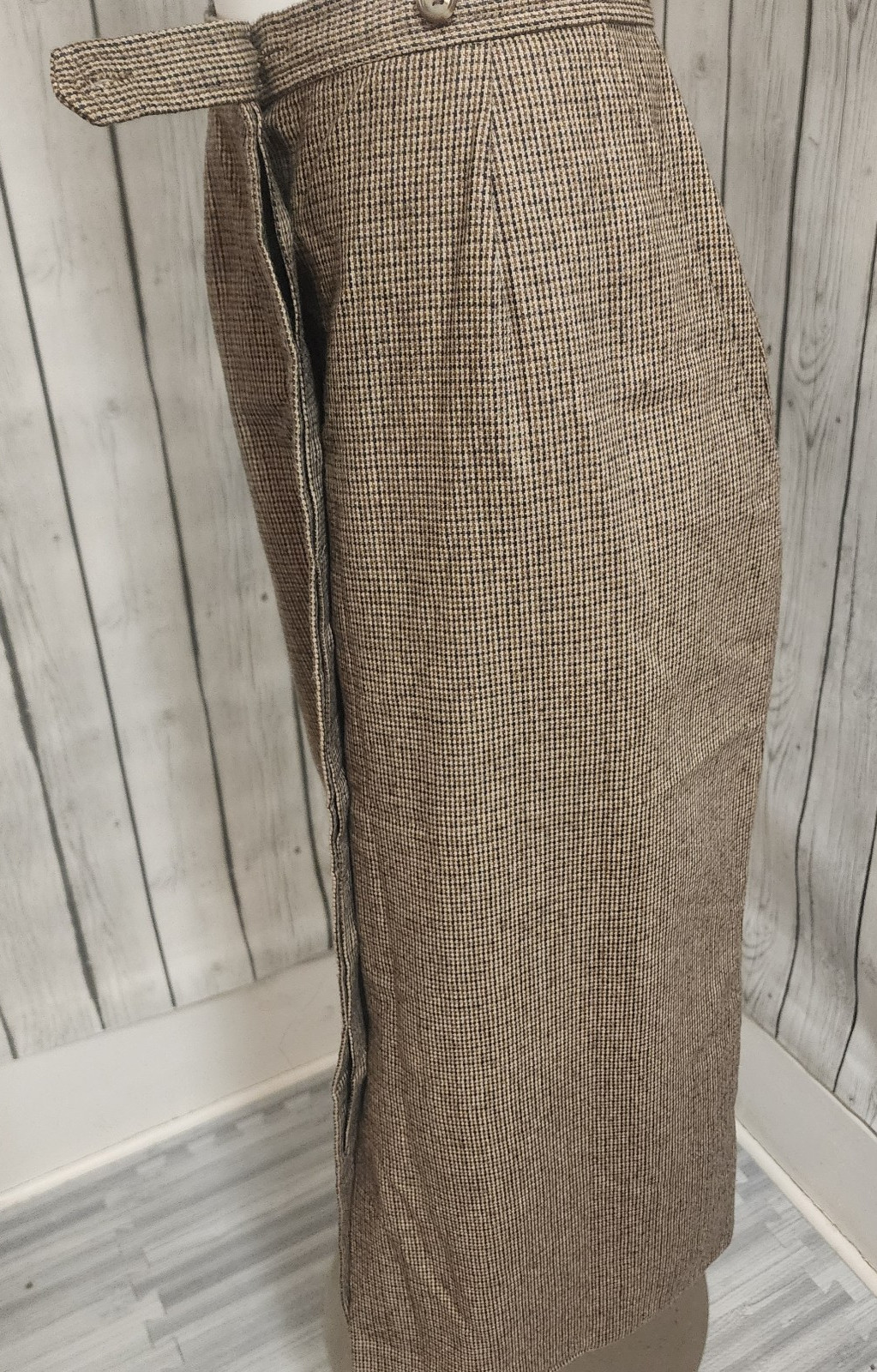 Tall Girls California Skirt 7/8 Button Front High Waist Midi Brown Houndstooth