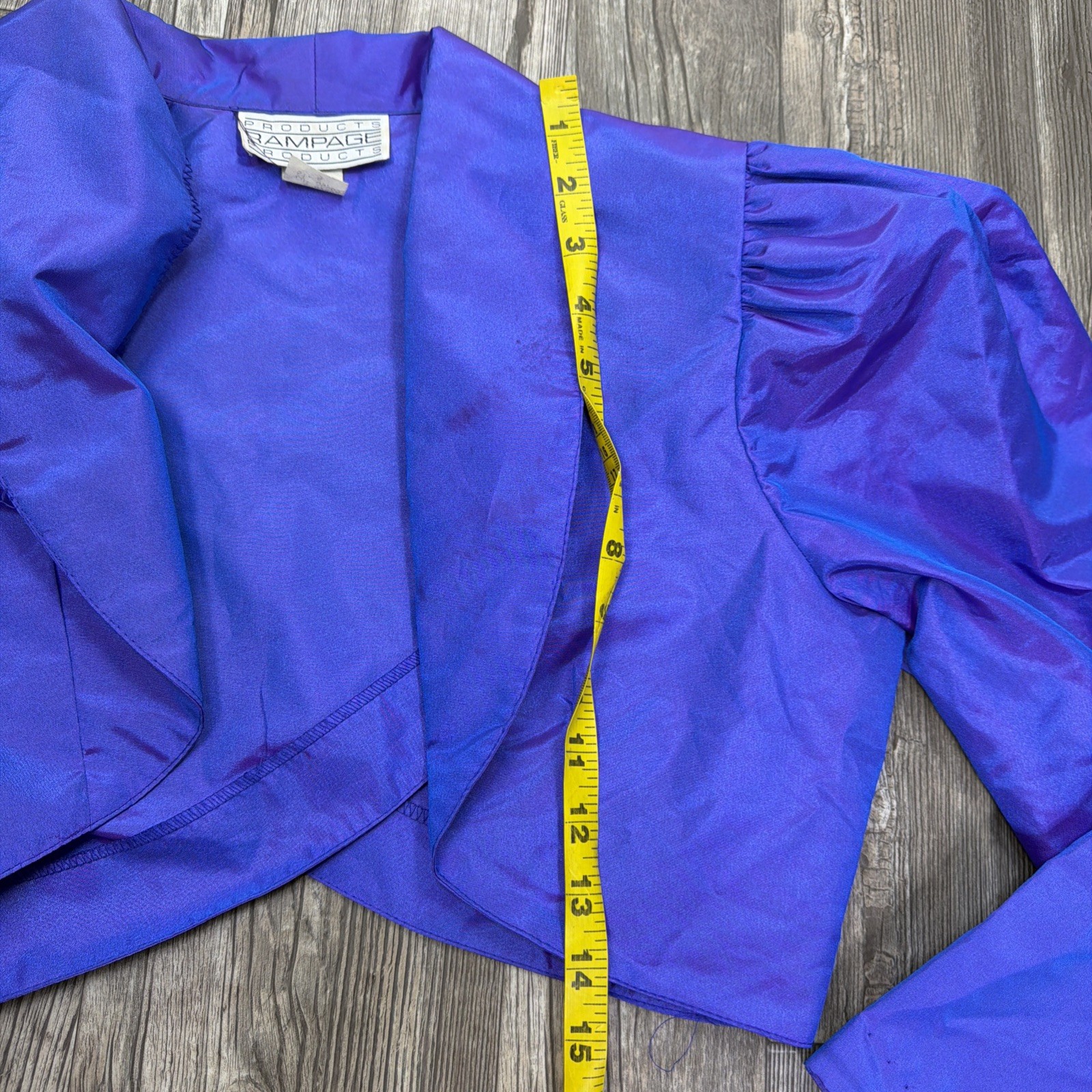 Vintage Rampage Satin Bolero Cropped Iridescent Purple Puff Sleeve