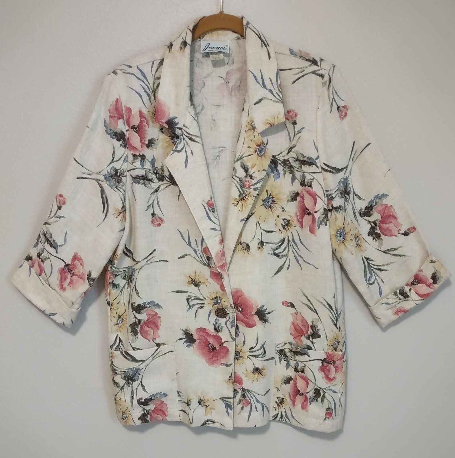 Vintage 80’s Joanna Floral Flax Blend One Button Cottagecore Blazer M