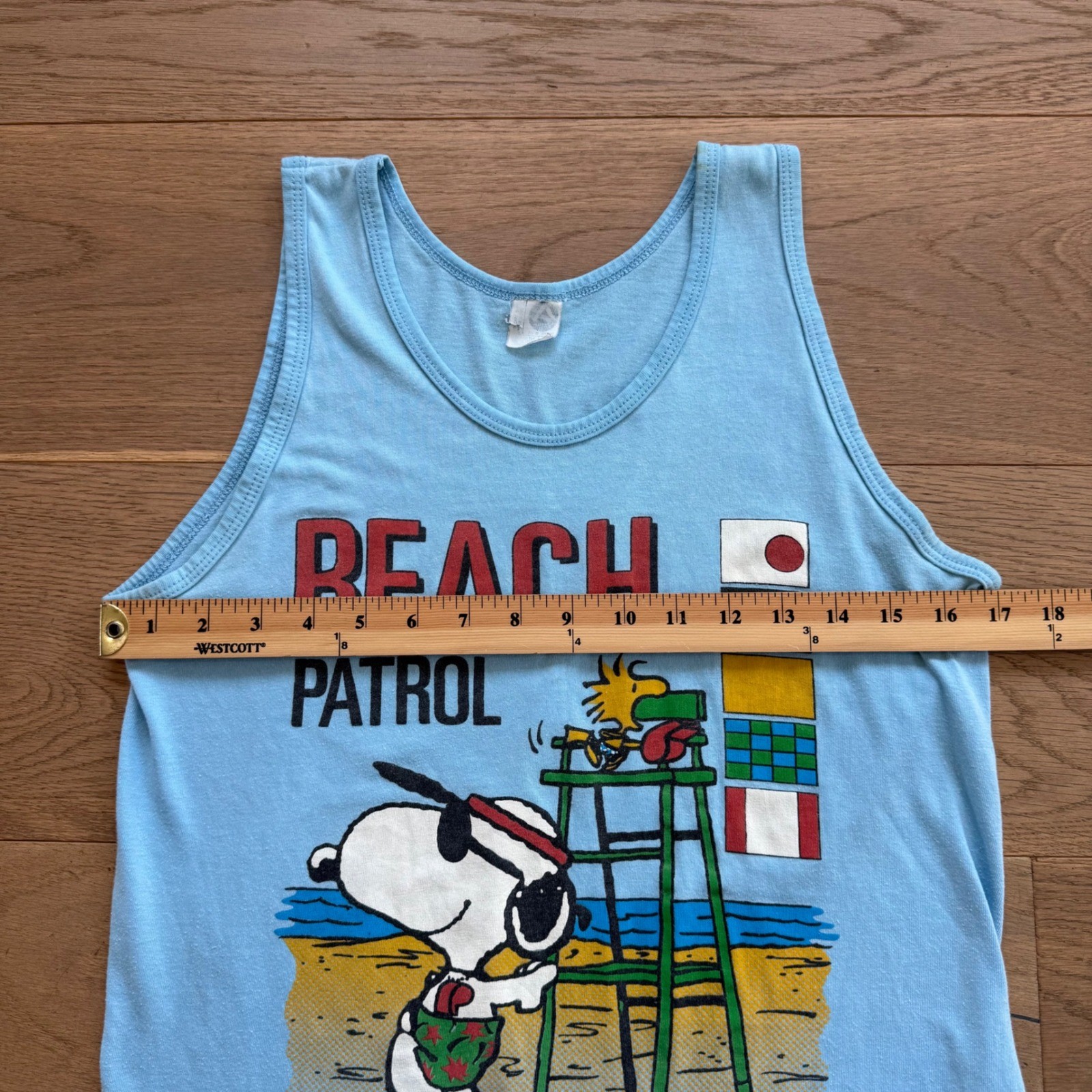 Vintage Artex Snoopy Peanuts Beach Patrol Tank Top Blue Graphic Tee Women Medium