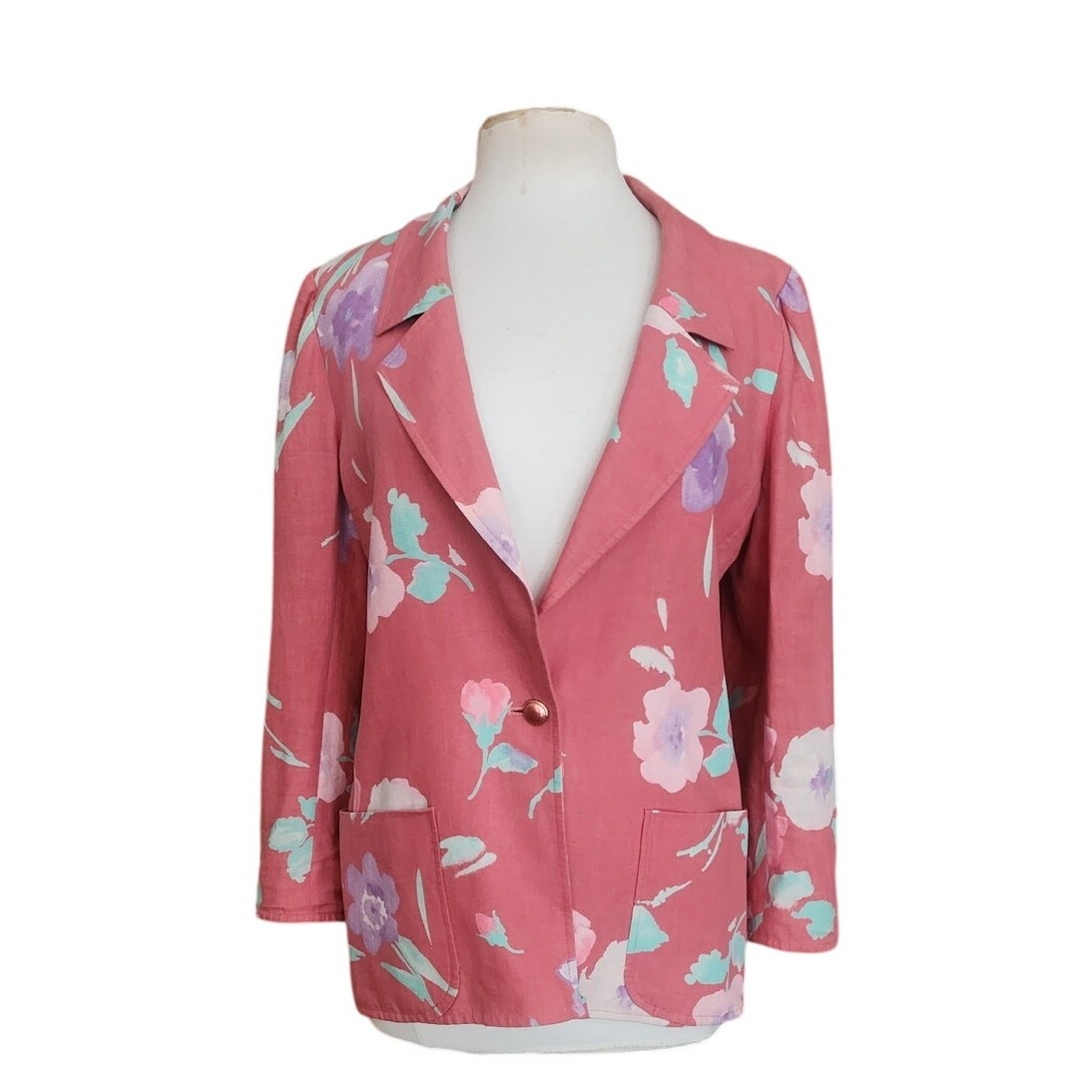 Vintage 80s Ungaro Parallèle Blazer Pink Floral Cotton Print Jacket