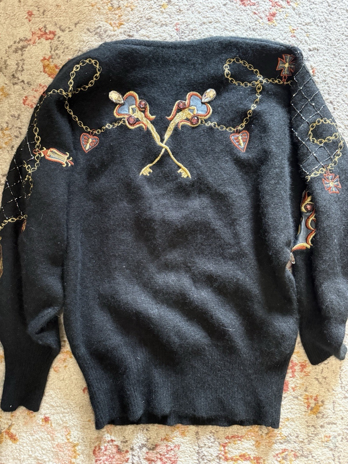 Vintage 1980s-1990s Beaded Lambswool and Angora Rabbit Hair Women’s Sweater M