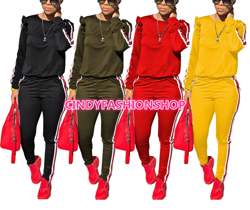New Women 2 Piece Street wear Long Sleeve Play suit Ruffles Side Striped Romper