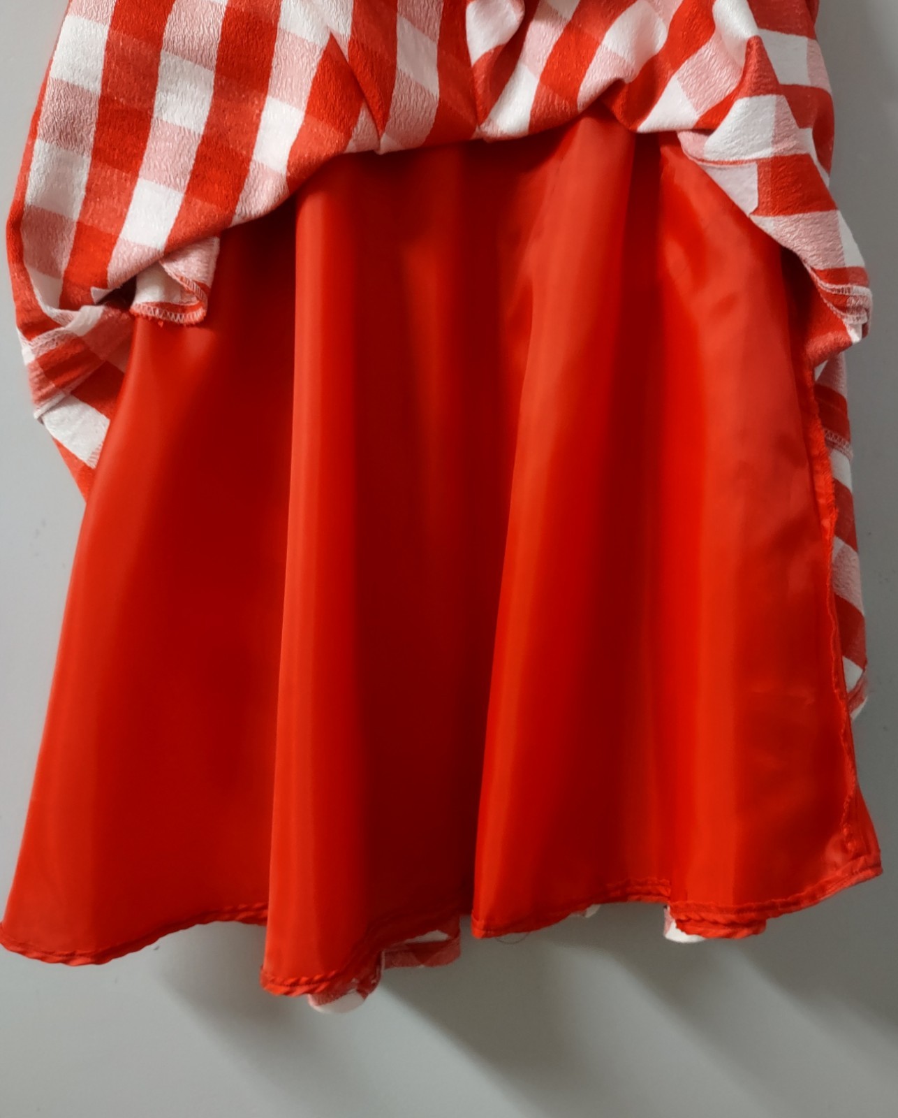 Vintage 60’s Red White Gingham Bias Barkcloth Rockabilly Skirt Buttons Side XS