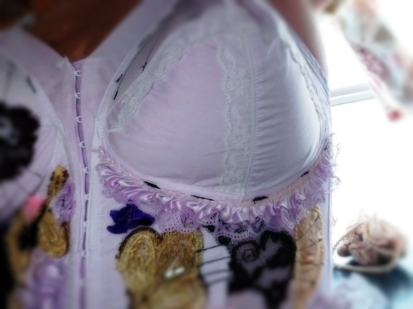 VTG BULLET BRA WAIST NIP PURPLE BURLESQUE AVANT 44 DD POINTY BUSTIER TOP GLAM OT