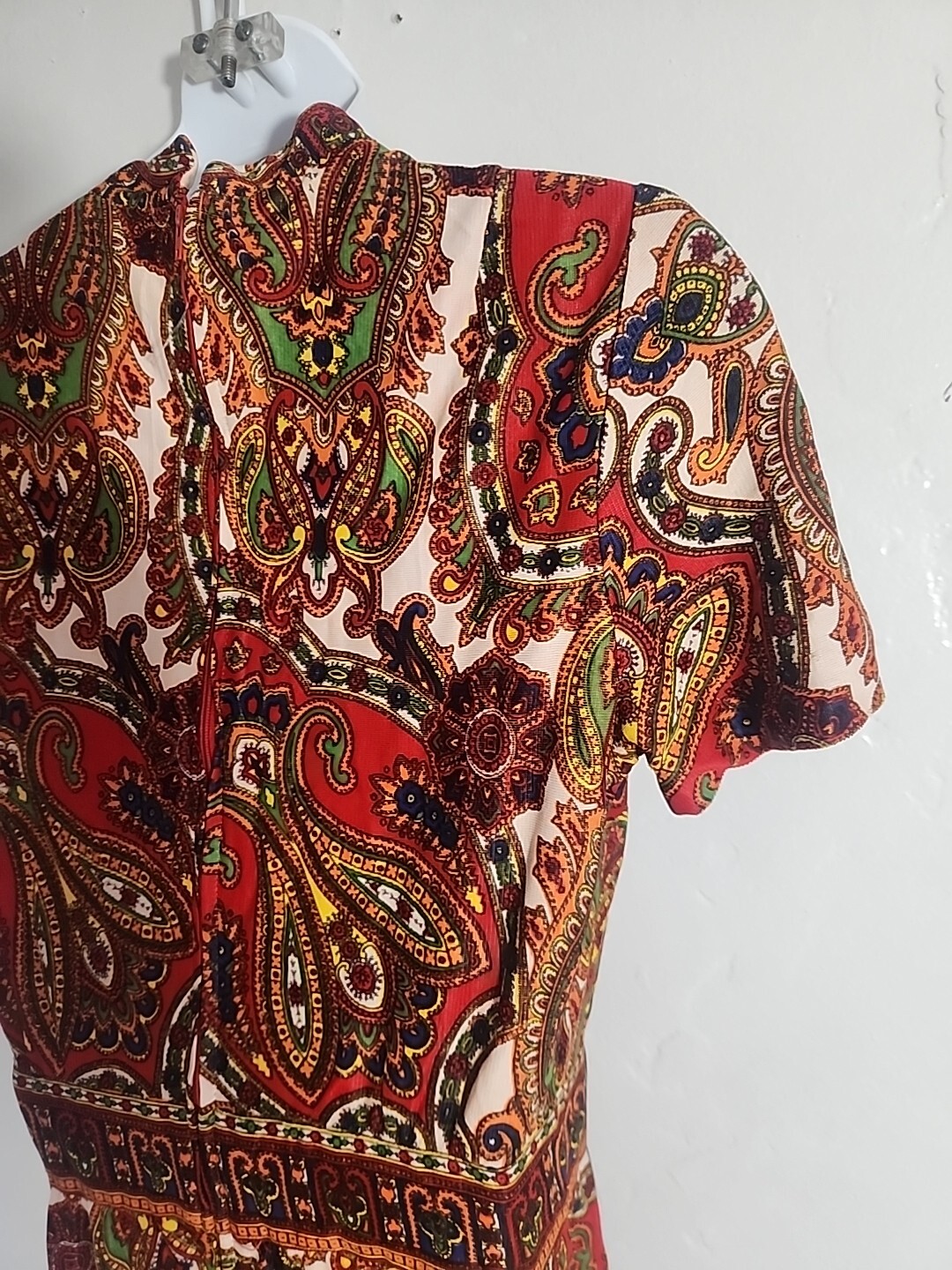 vintage 70’s dress paisly polyester psychedellic jerrie lurie 1970’s hippy 27″ w