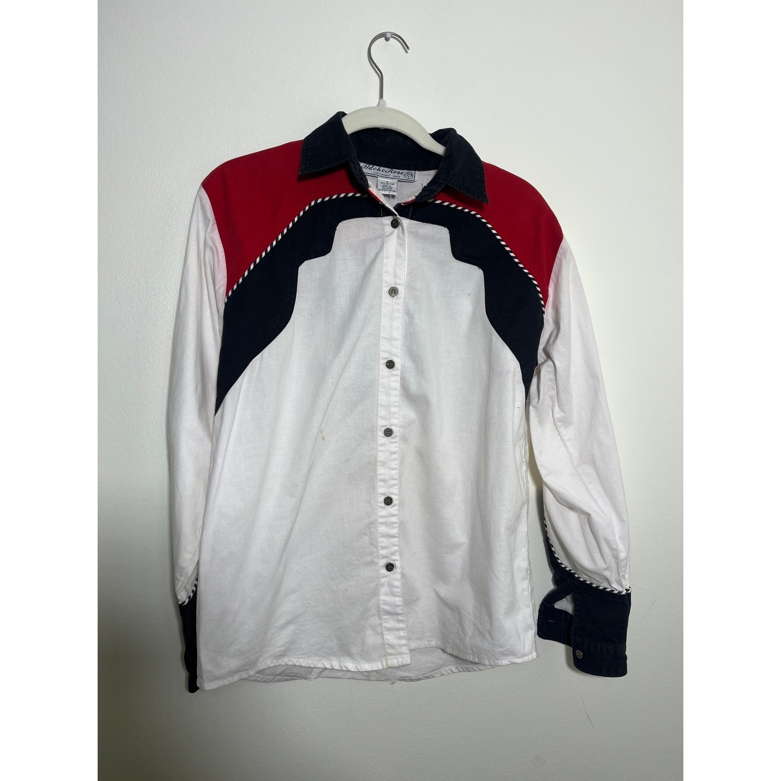 Adobe Rose Vintage 1994 Western Colorblock Button Down Shirt Red White Black