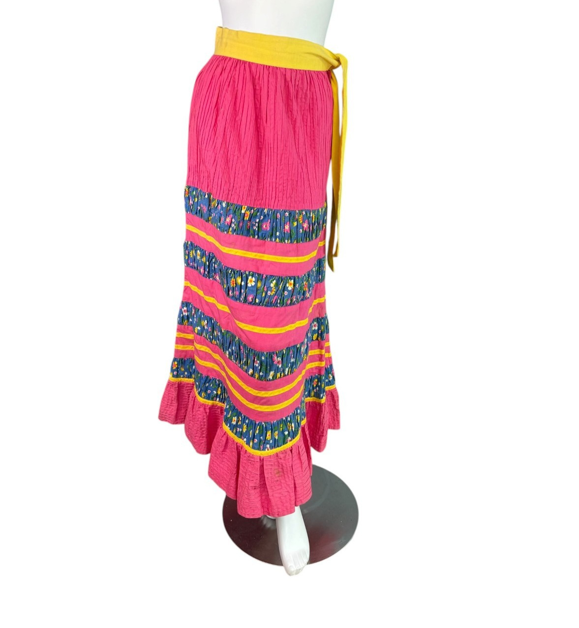 Georgia Charuhas Vintage 1970’s Folkloric Mexican Skirt Pink & Blue Floral Sz 10